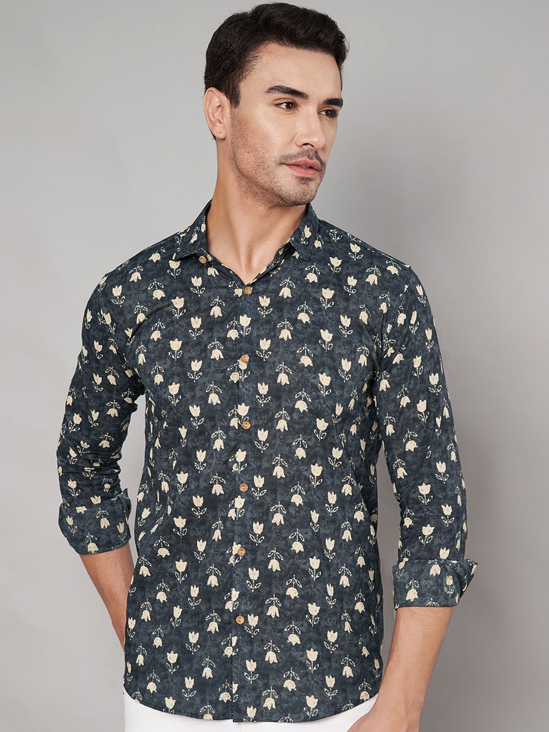 

COTLAND FASHION Men Classic Floral Opaque Printed Casual Shirt, Grey