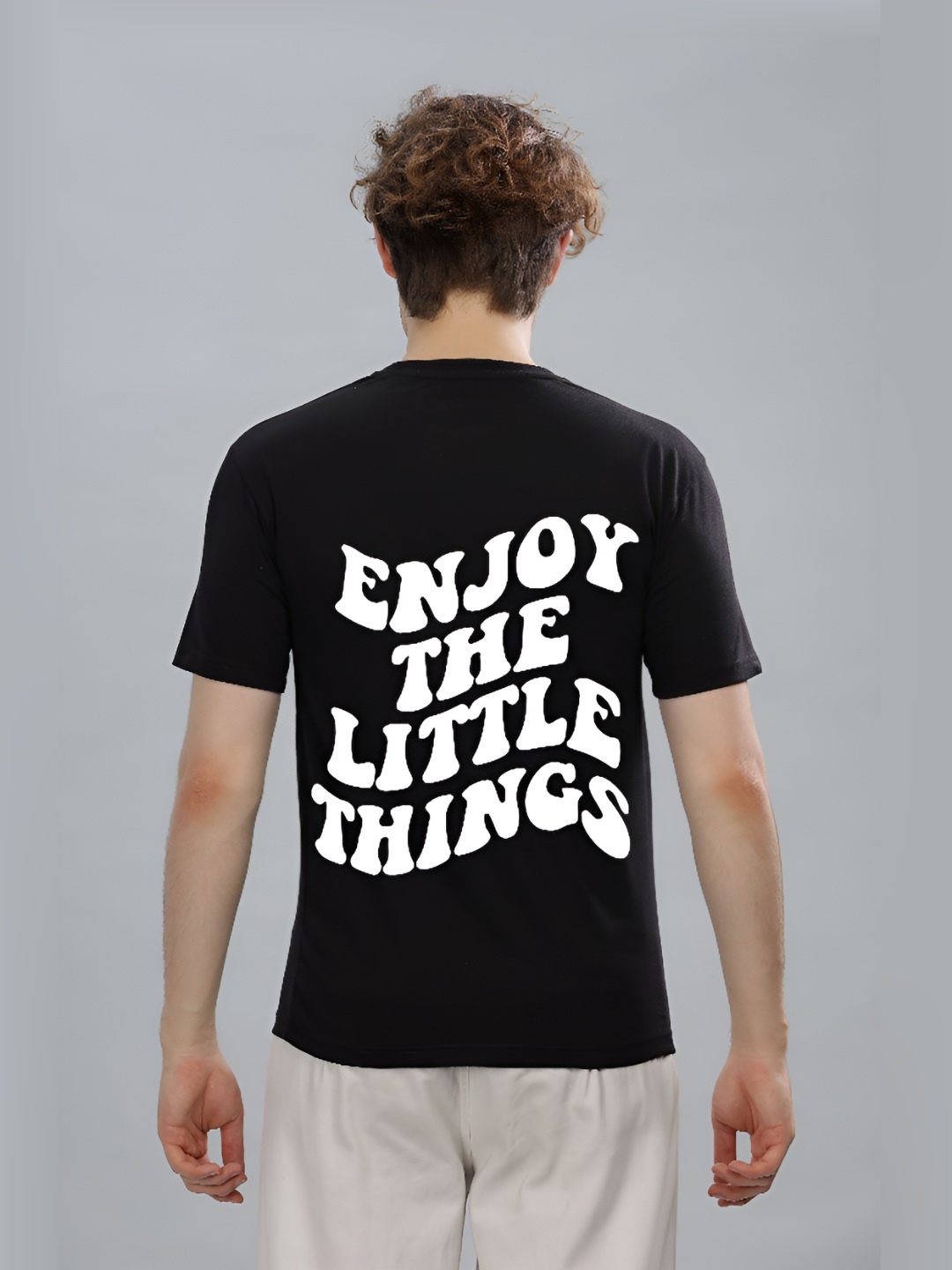 

FALTU.CO Men Typography Printed Round Neck Pure Cotton Oversized T-shirt, Black