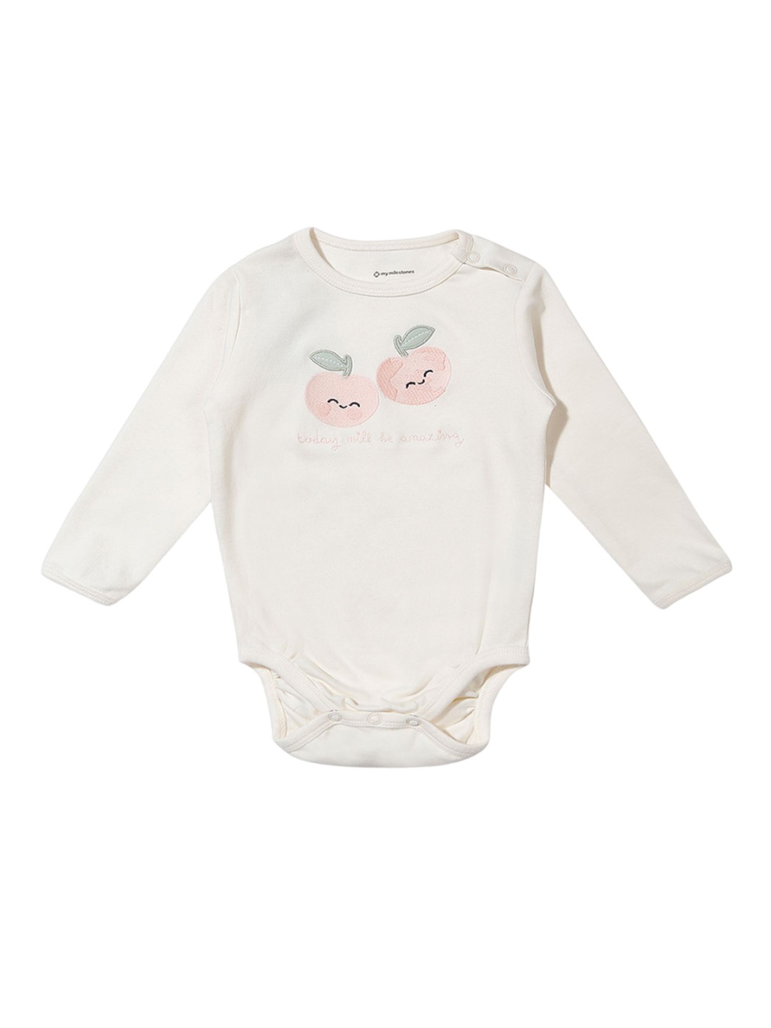 

My Milestones Infant Girls Embroidered Cotton Bodysuit, Off white