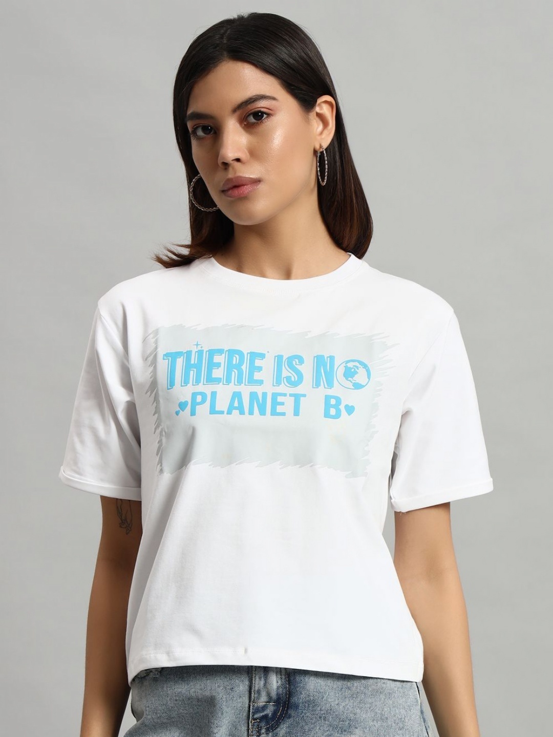 

AECK Women Typography Printed Round Neck Cotton T-shirt, White