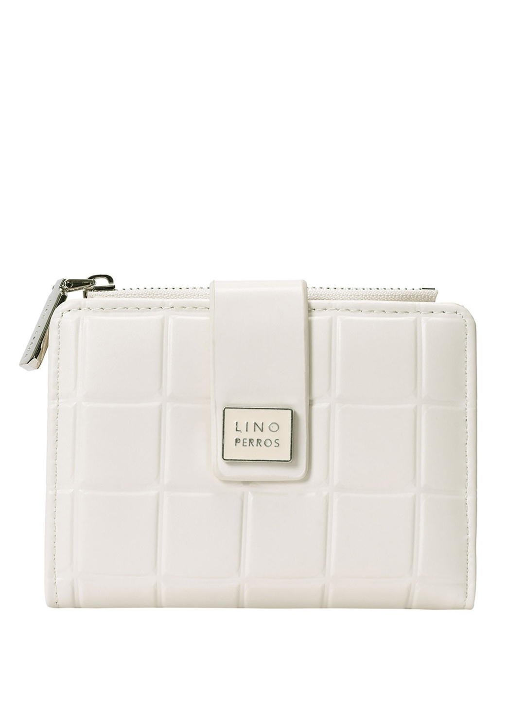 

Lino Perros Women Geometric Textured Quilted Two Fold Wallet, Off white