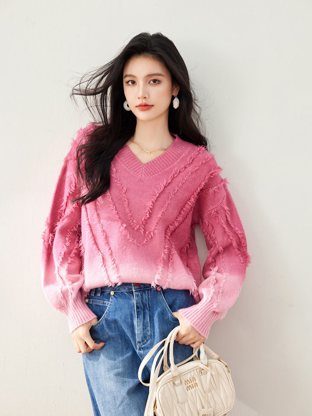 

JC Collection Women Pullover with Fuzzy Detail, Pink