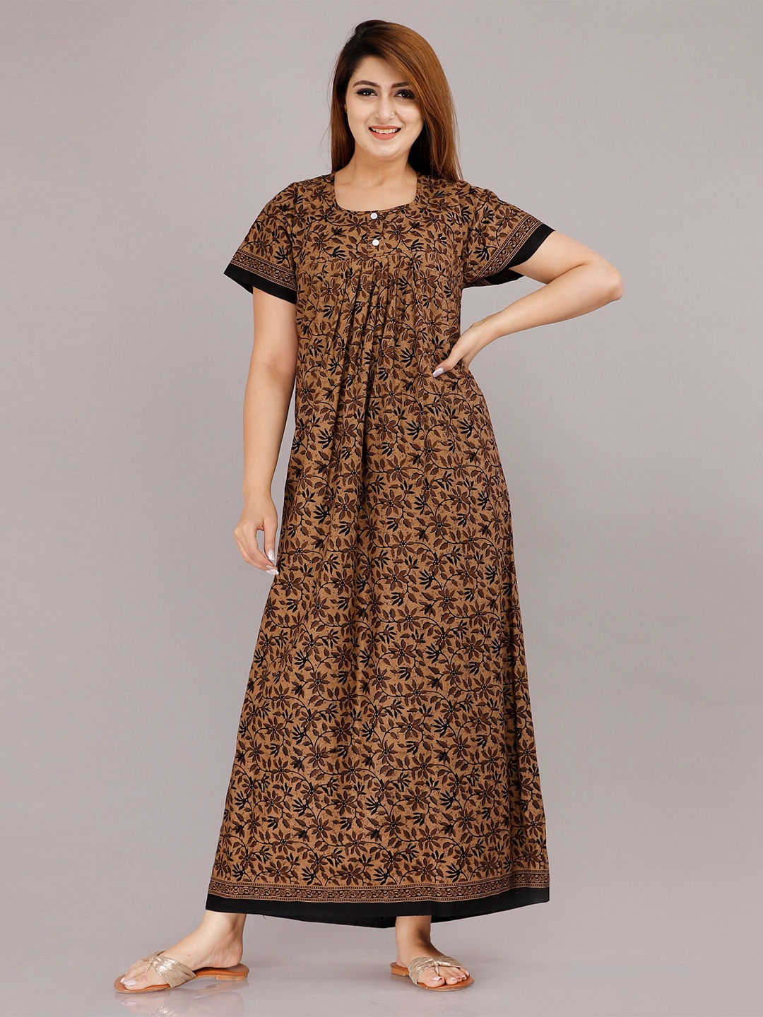 

MAYA PRINT Printed Maxi Nightdress, Brown
