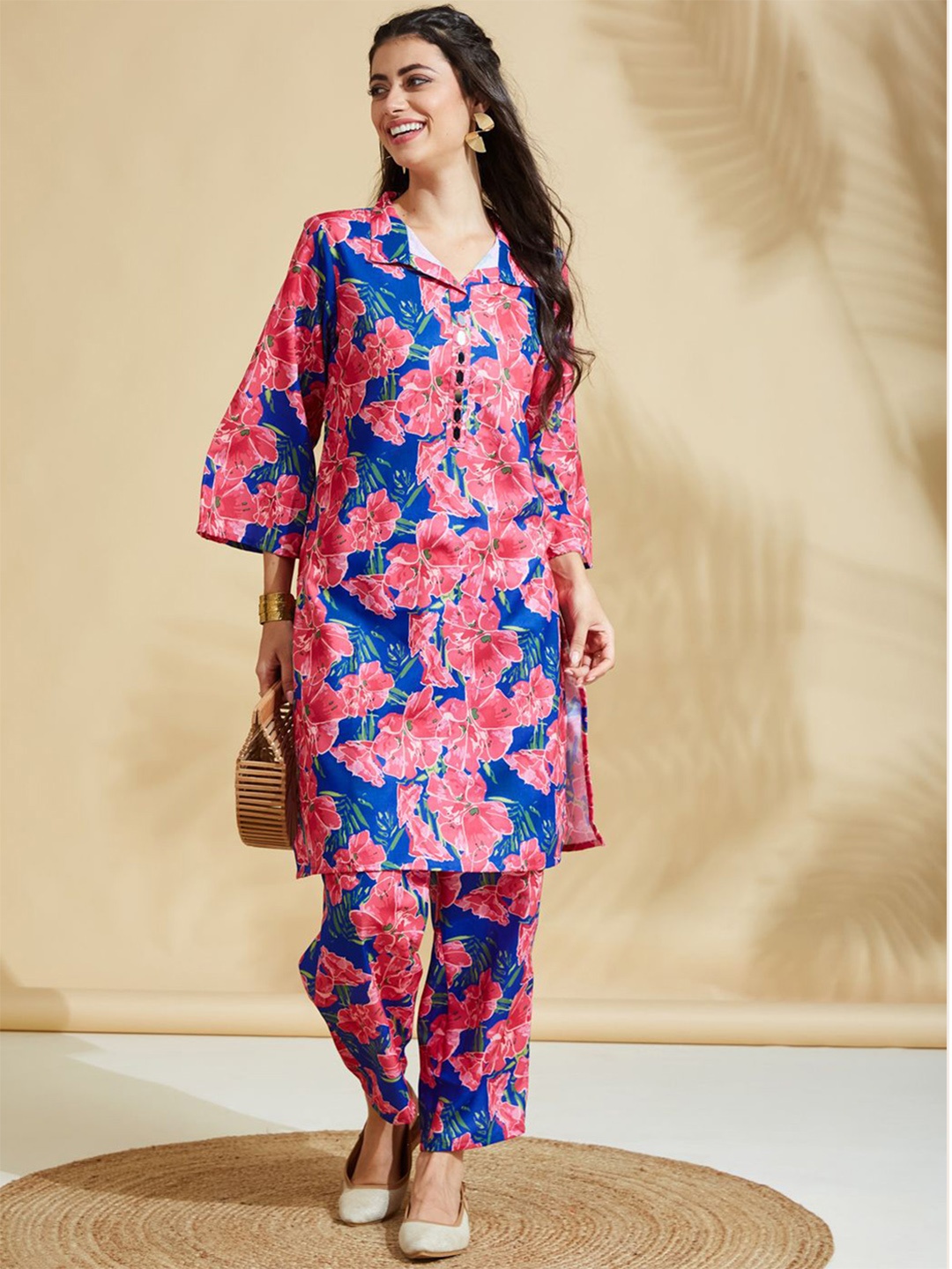 

J Turritopsis Floral Printed Tunic & Trouser, Blue