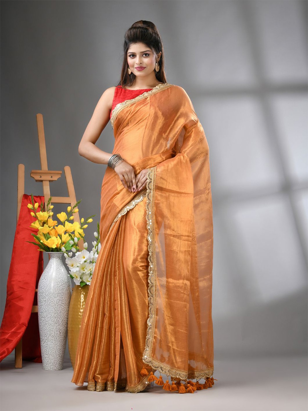 

Charukriti Gotta Patti Tissue Saree, Yellow