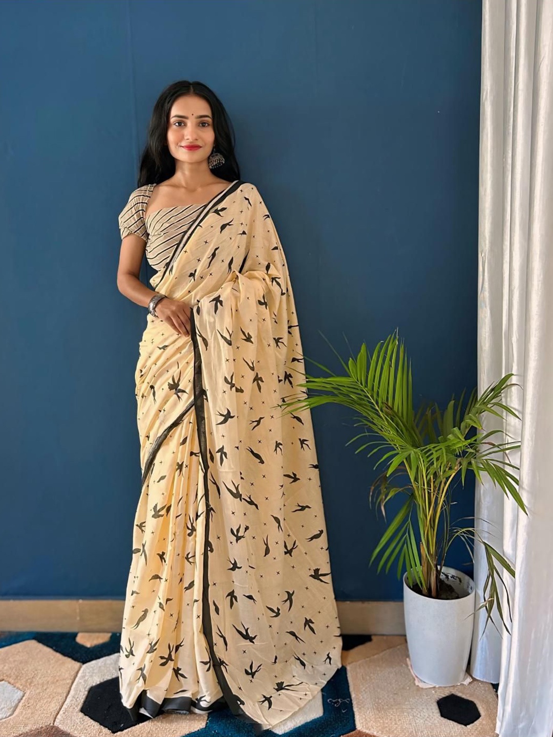 

Anouk Ethnic Motifs Pure Cotton Bagh Saree, Beige