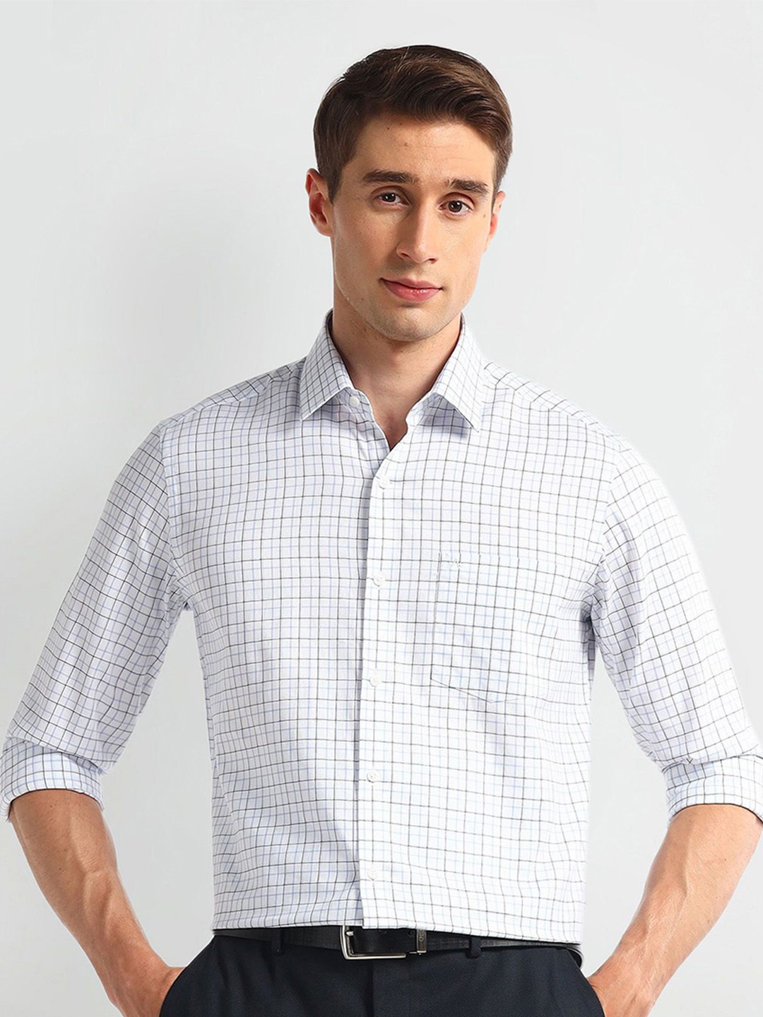 

Arrow Men Slim Fit Opaque Checked Formal Shirt, Blue