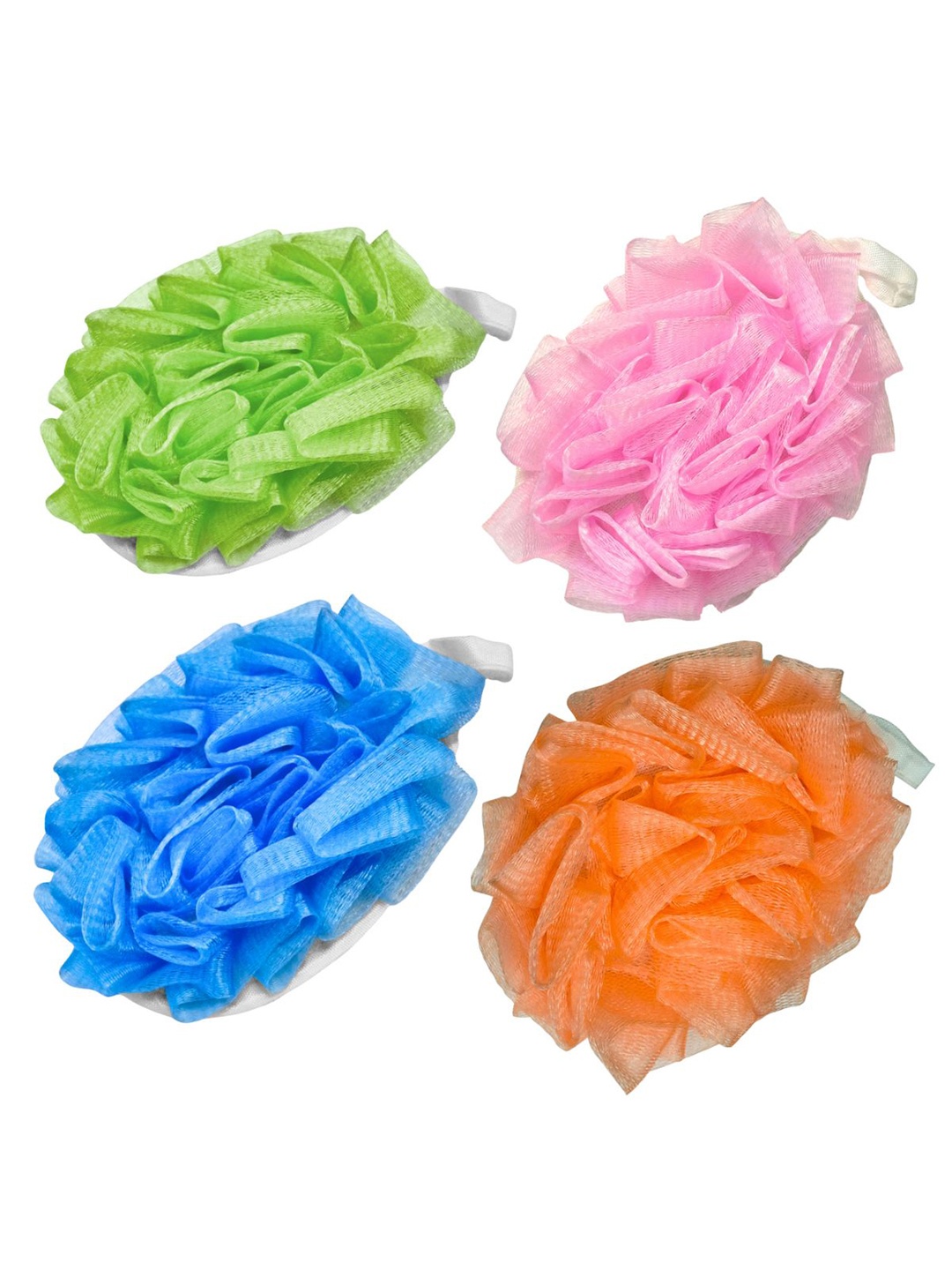 

CareDone Set Of 4 Soft Luxury Bathing Round Hand Loofah With Strap, Blue