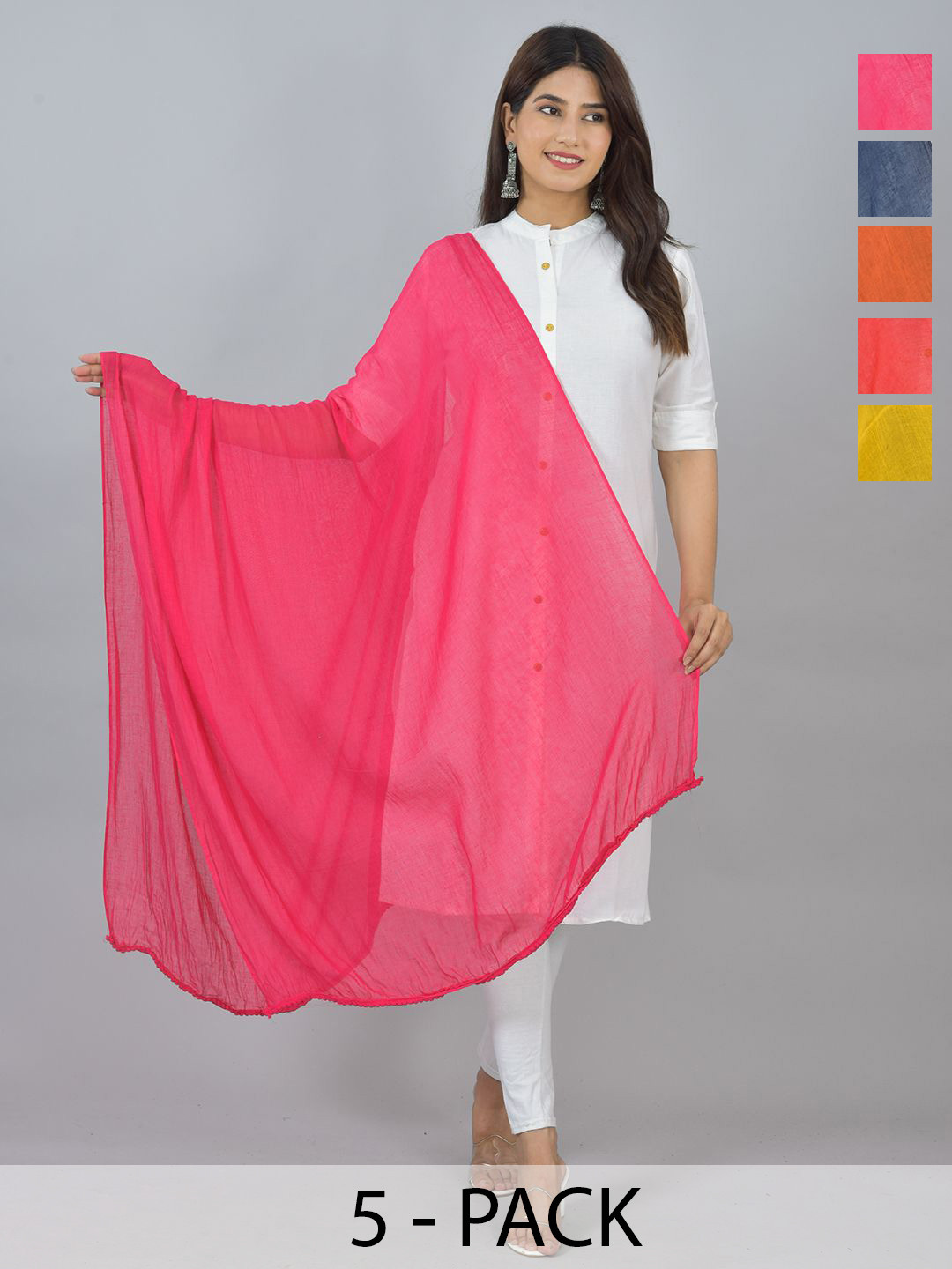

LA FEMINAE Pack Of 5 Pure Cotton Dupattas, Yellow