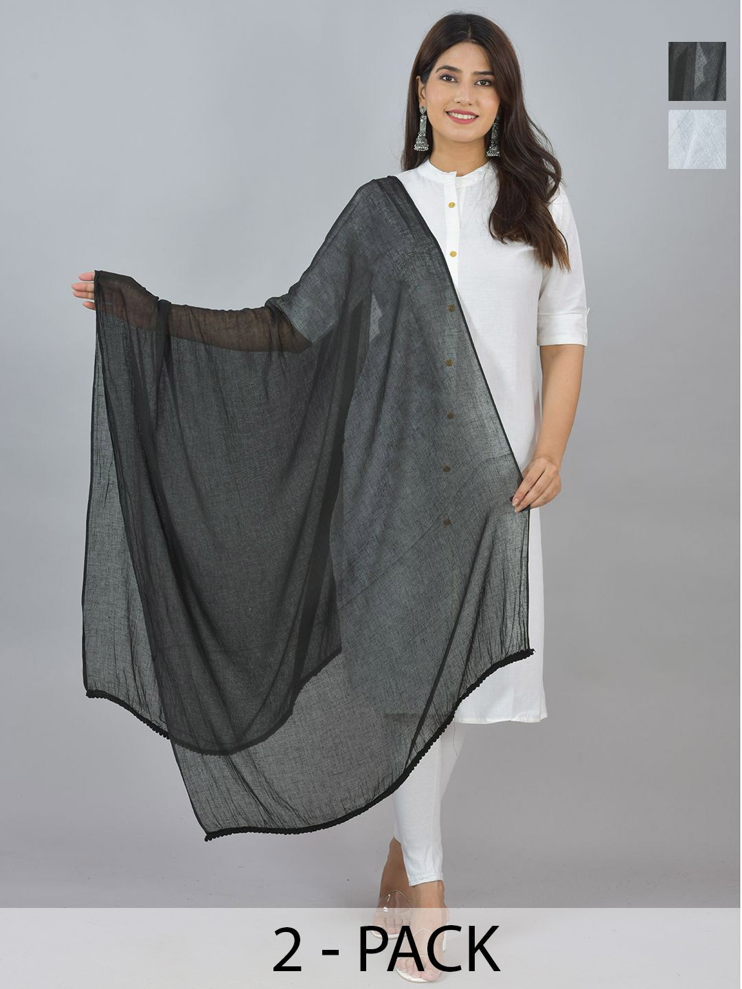 

LA FEMINAE Pack of 2 Pure Cotton Dupatta, Blue