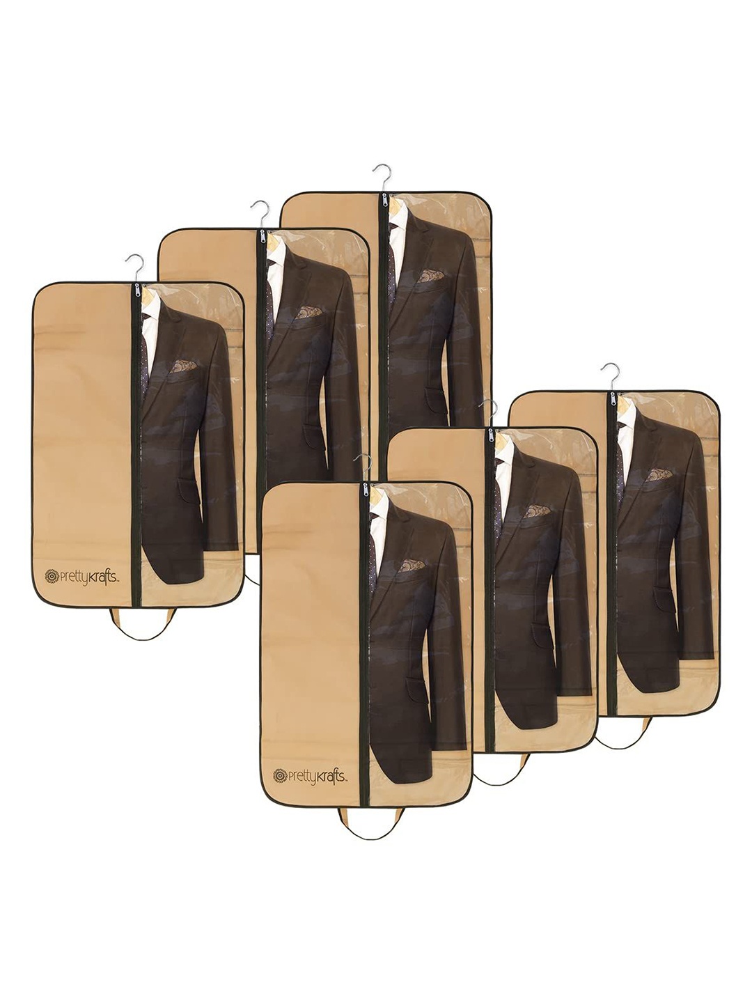 

prettykrafts Beige& Transparent 6 Pieces Reusable Suit Organisers
