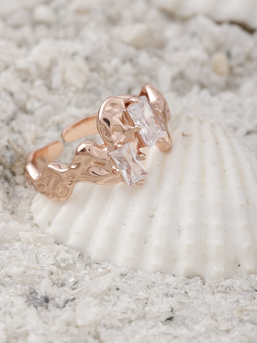

DIAVO 925 Sterling Silver Rose Gold-Plated Dazzling Zigzag Adjustable Finger Ring