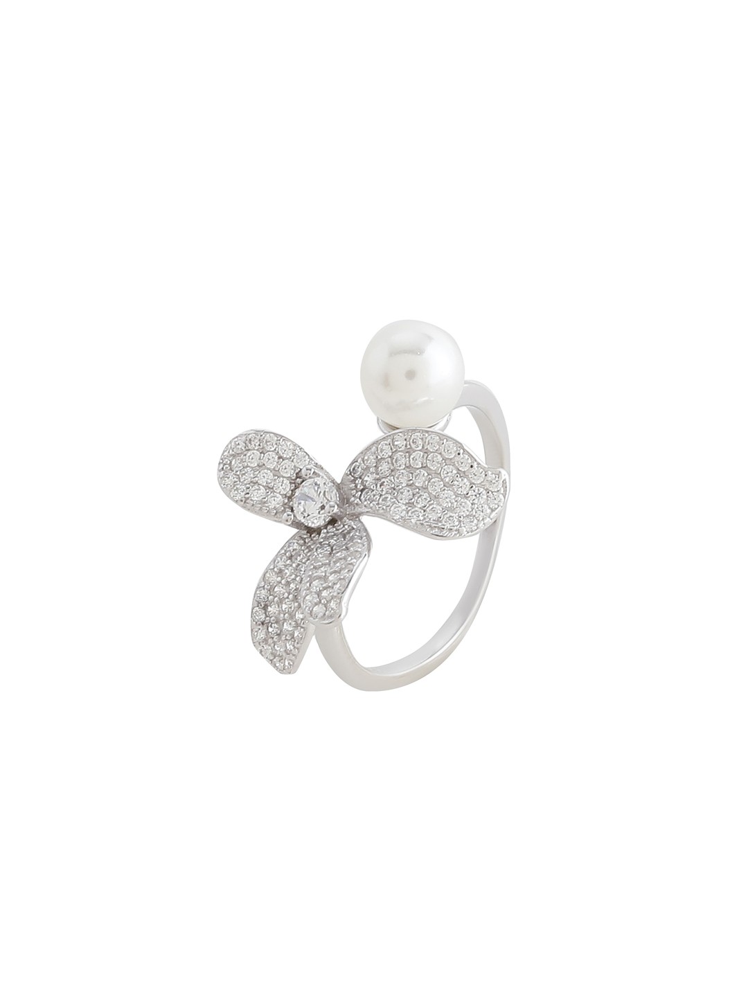 

DIAVO 925 Sterling Silver Rhodium-Plated Stone Studded & Beaded Finger Ring
