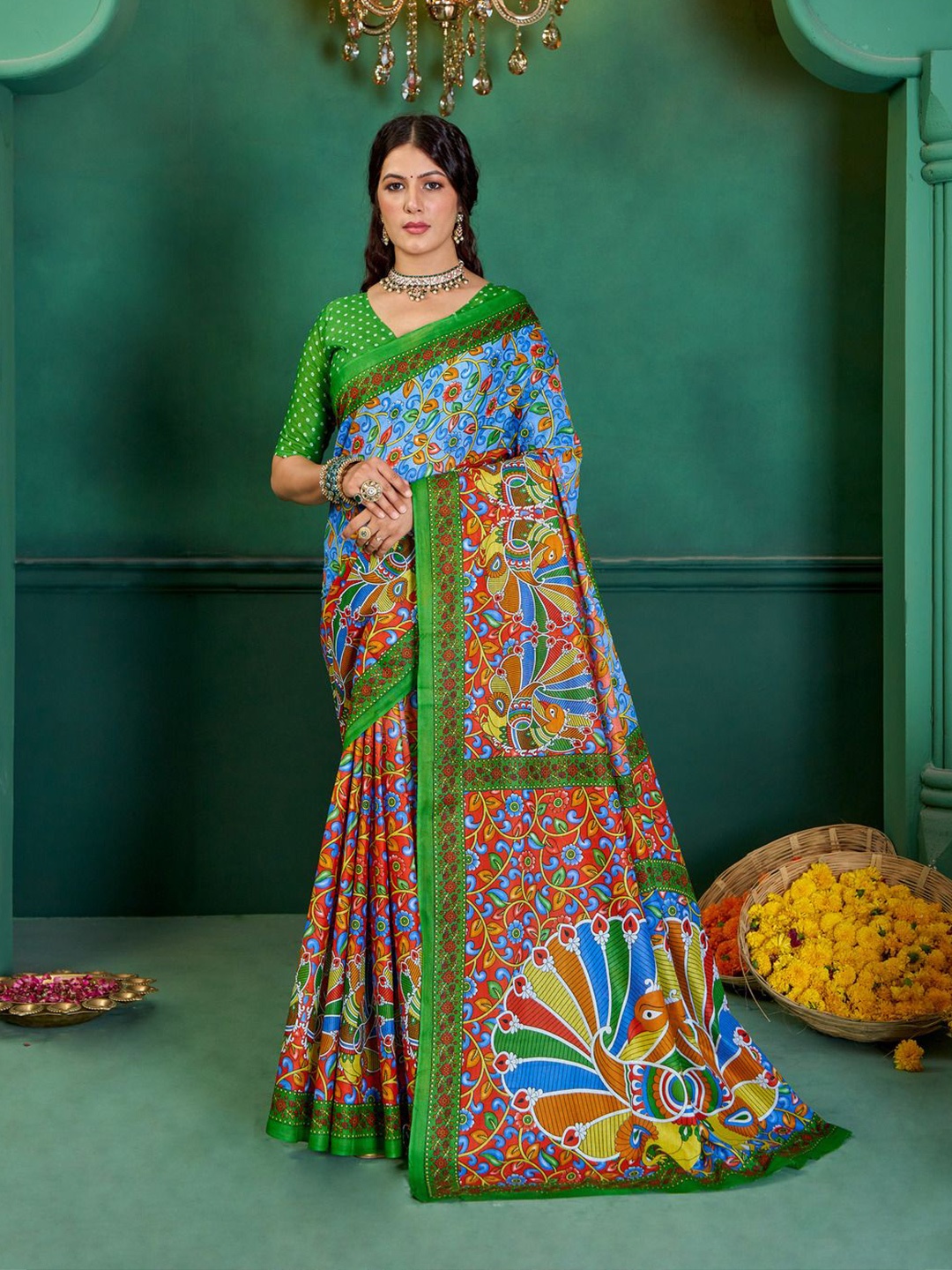 

Anouk Kalamkari Pure Cotton Bagh Saree, Red