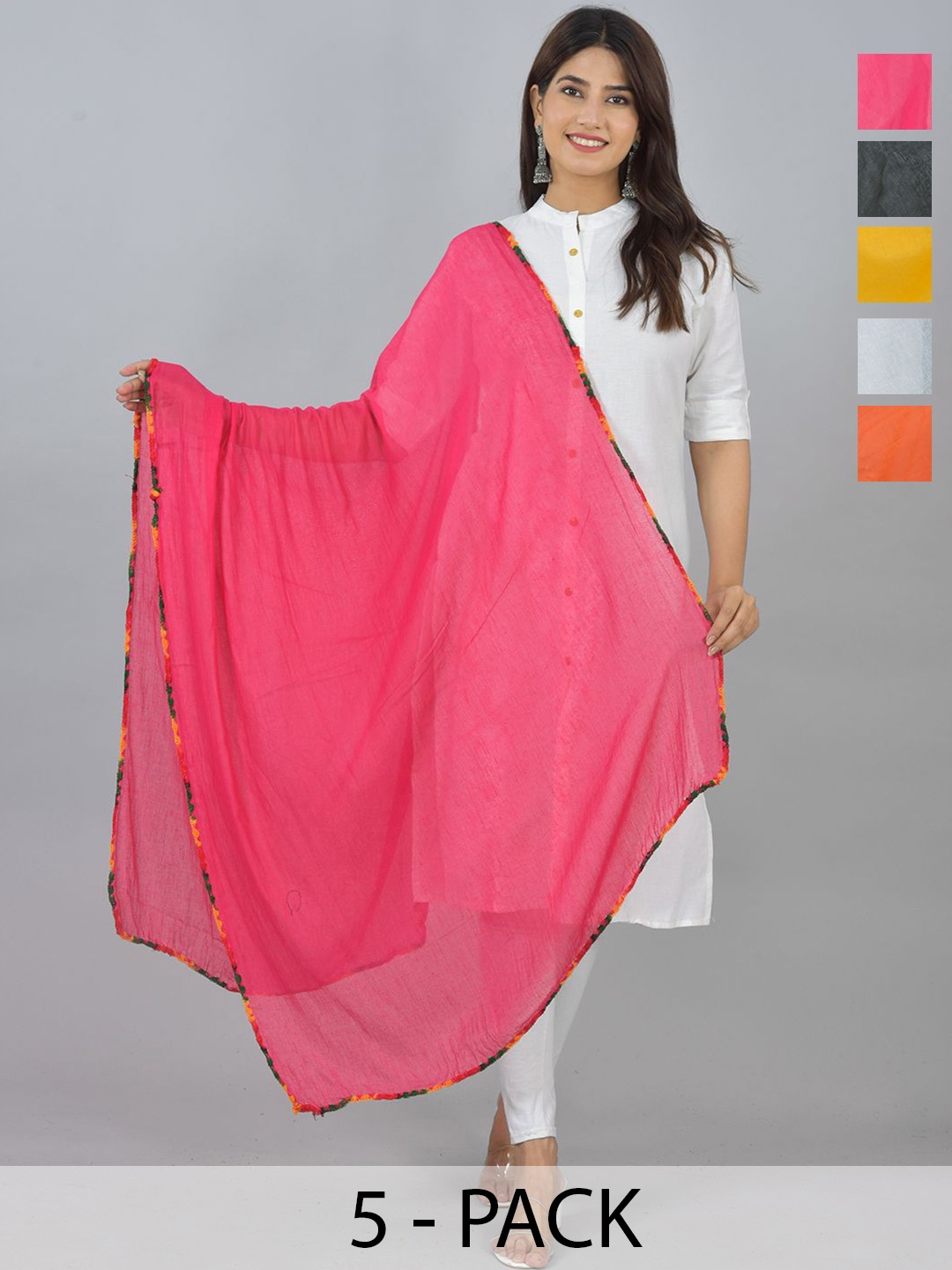 

LA FEMINAE Pack Of 5 Pure Cotton Dupatta, Black