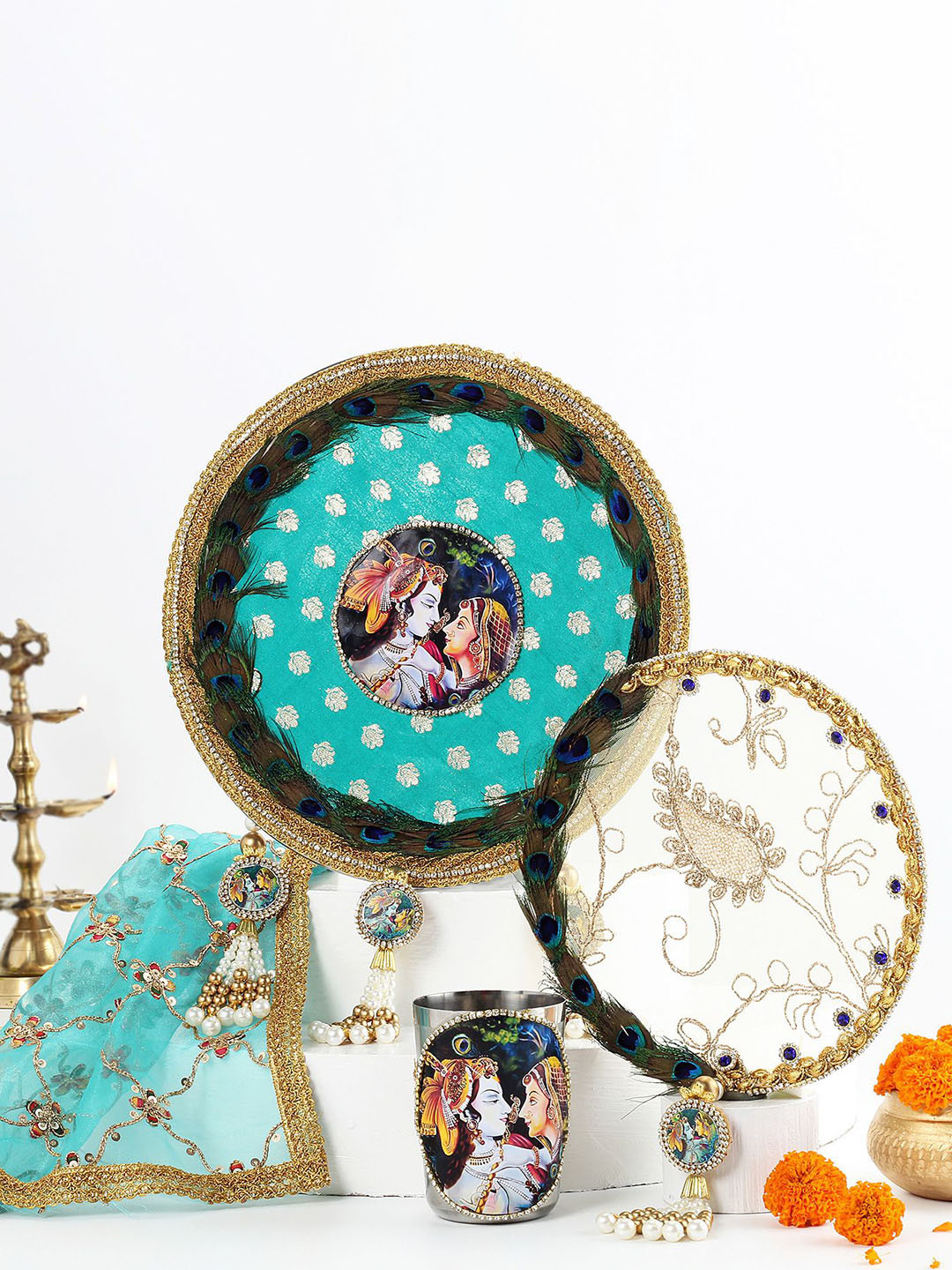 

IGP Radha Krishna Puja Thali Set For Karwa Chauth, Blue