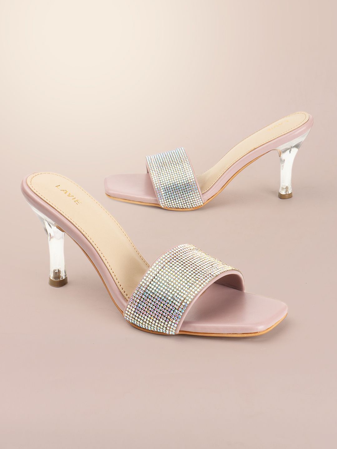 

Lavie Embellished Party Slim Women Heeled Sandals, Pink