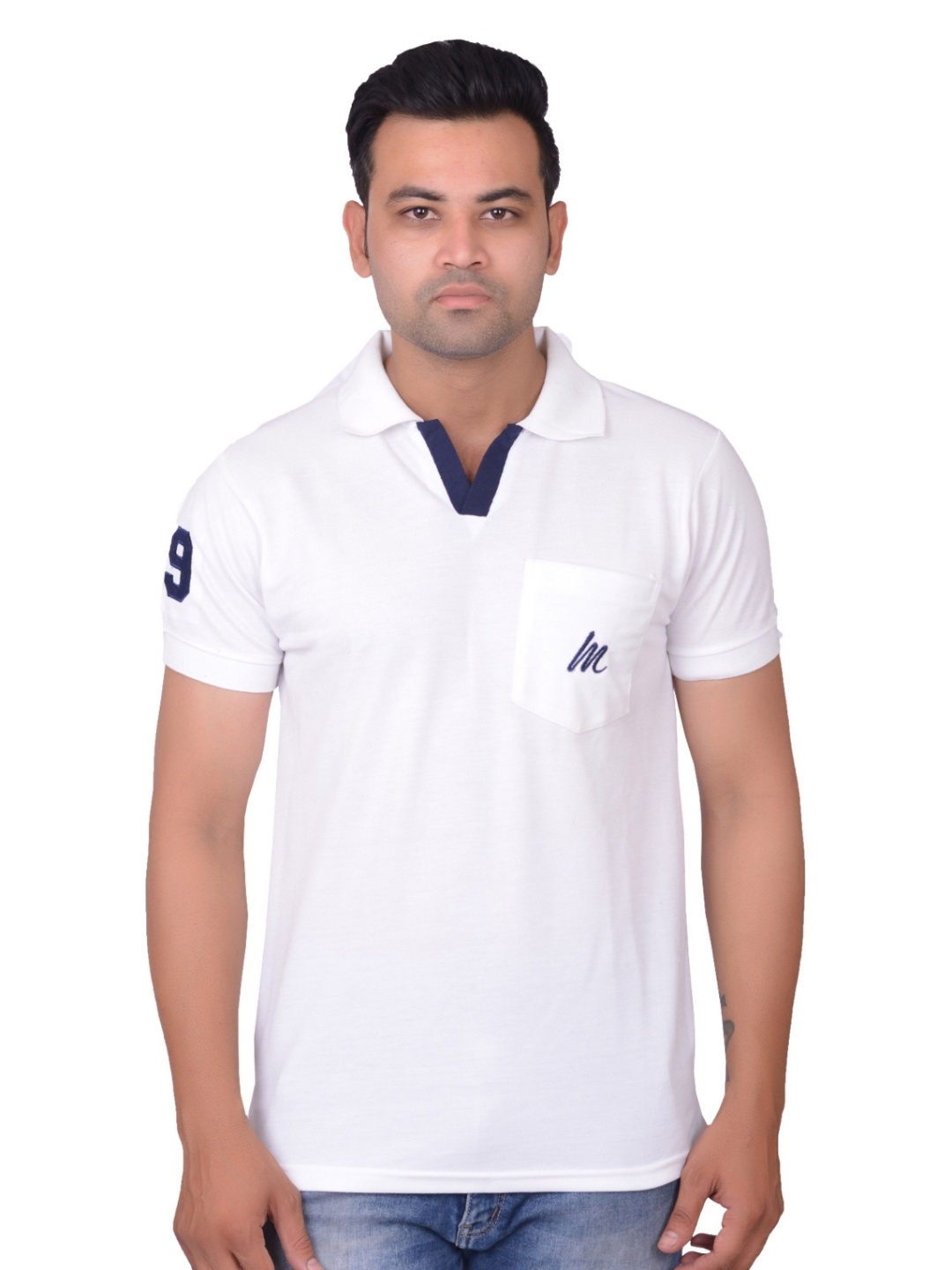 

LA MILANO Men Polo Collar Pockets Slim Fit T-shirt, White