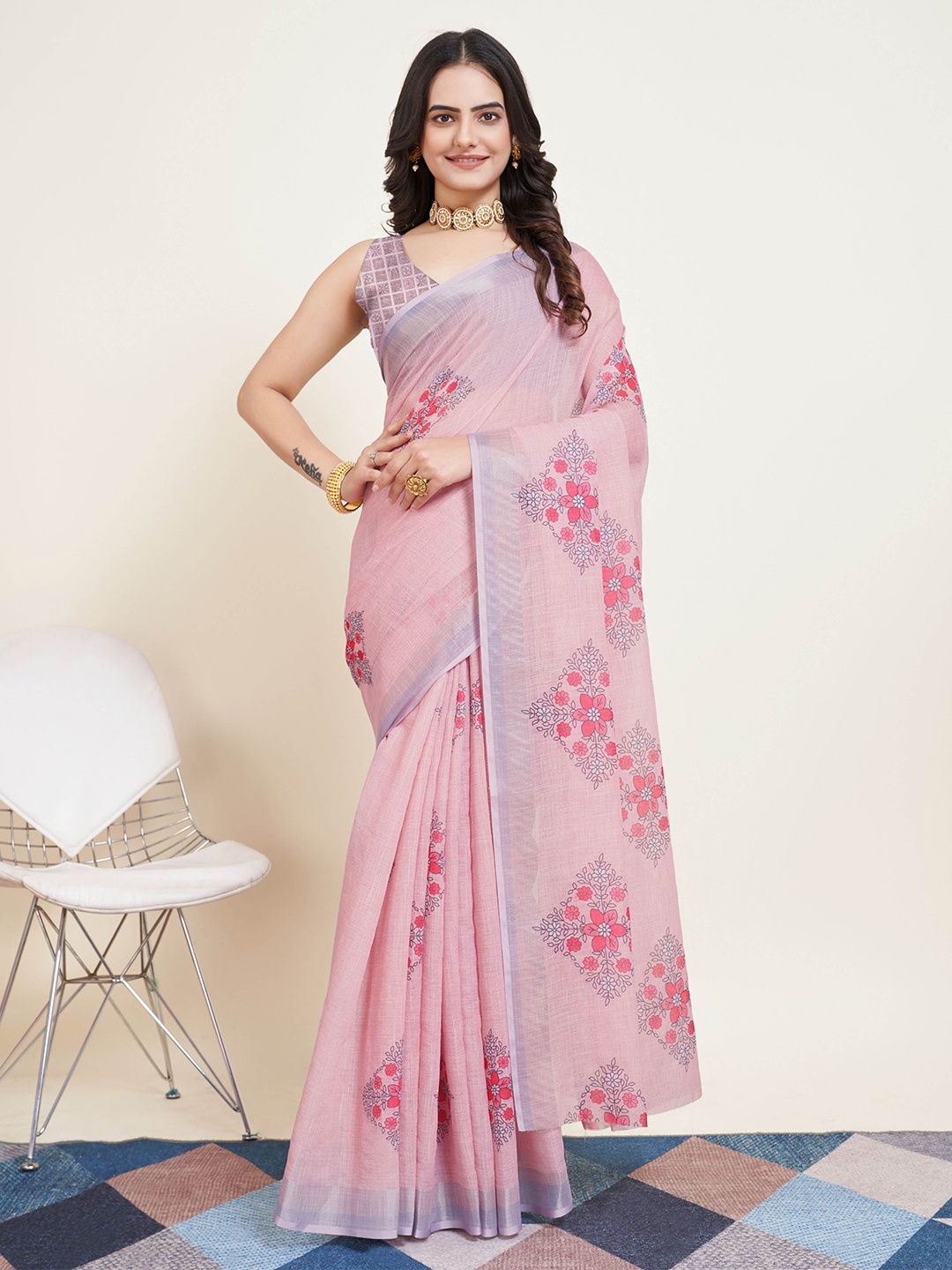 

Kriyansh Floral Pure Georgette Ready to Wear Saree, Pink
