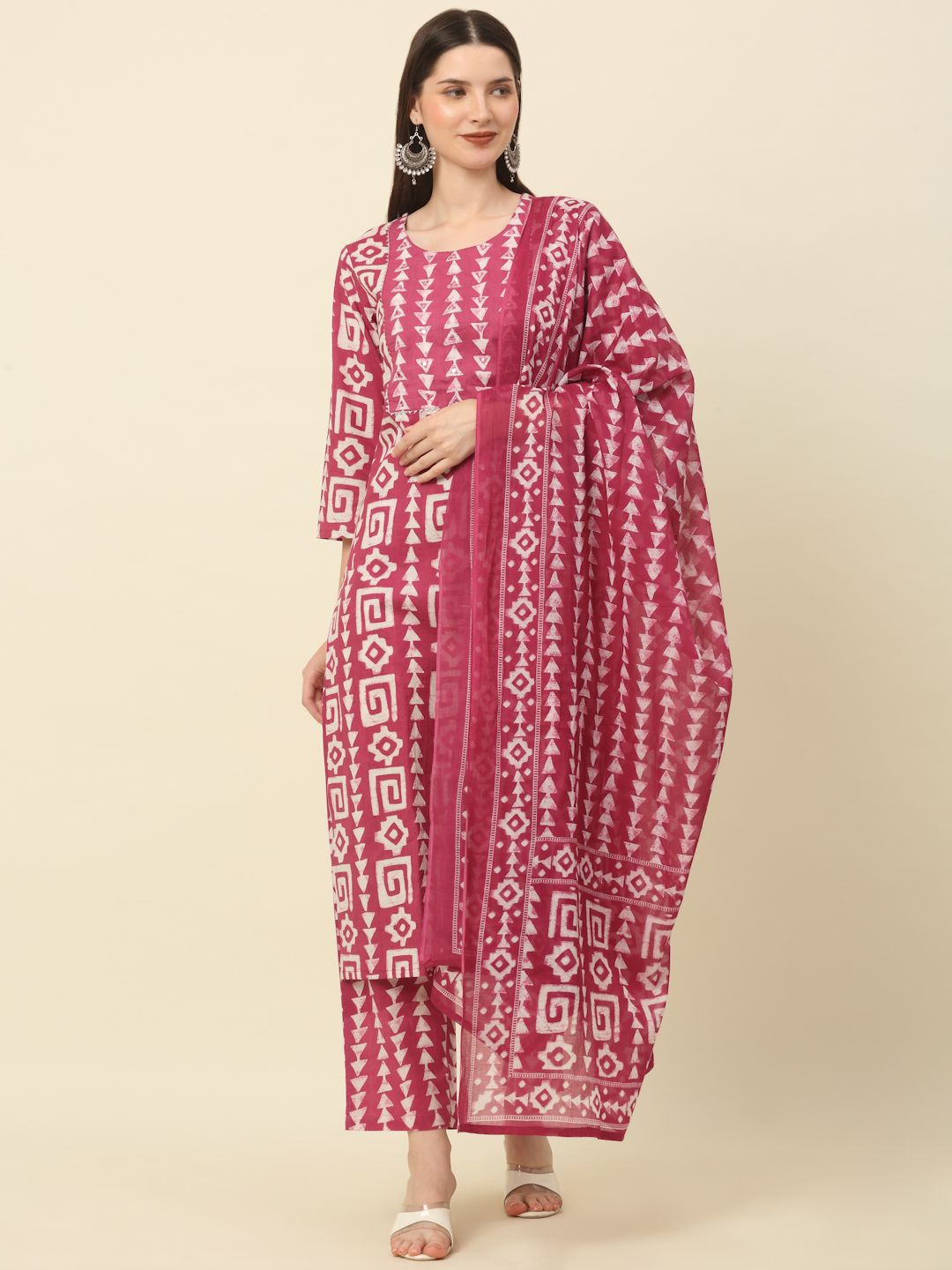 

KALINI Printed Pure Cotton Kurta With Palazzos & Dupatta, Maroon