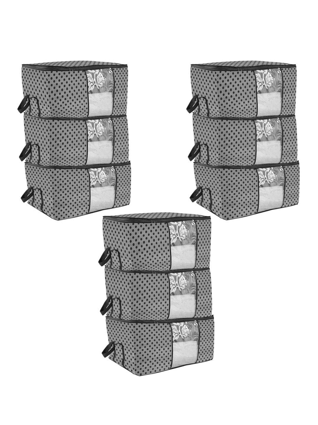 

prettykrafts Grey & Black 9 Pieces Reusable Multi-Utility Organisers With Handles