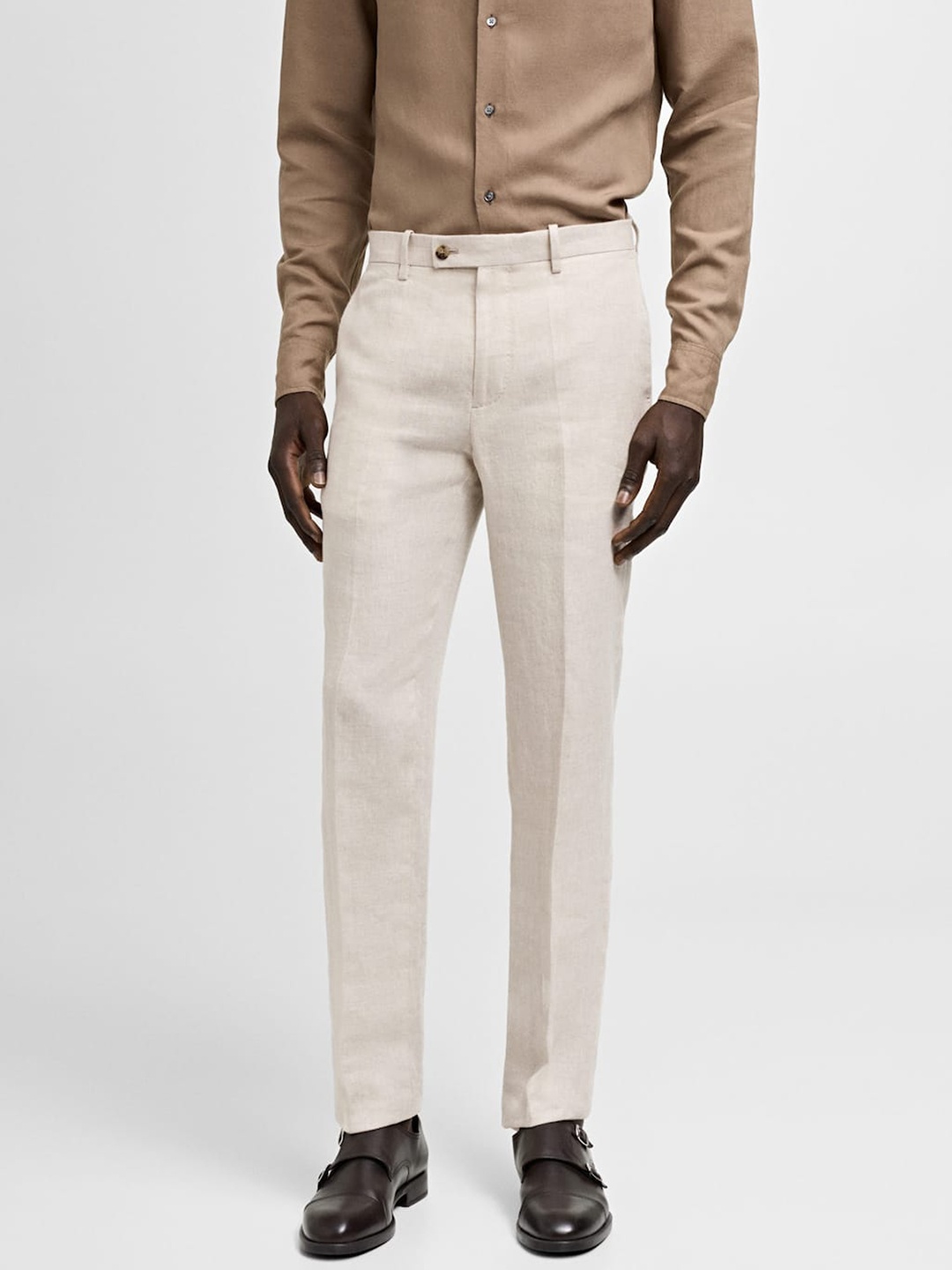 

MANGO MAN Slim Fit Pleated Pure Linen Trousers, Beige