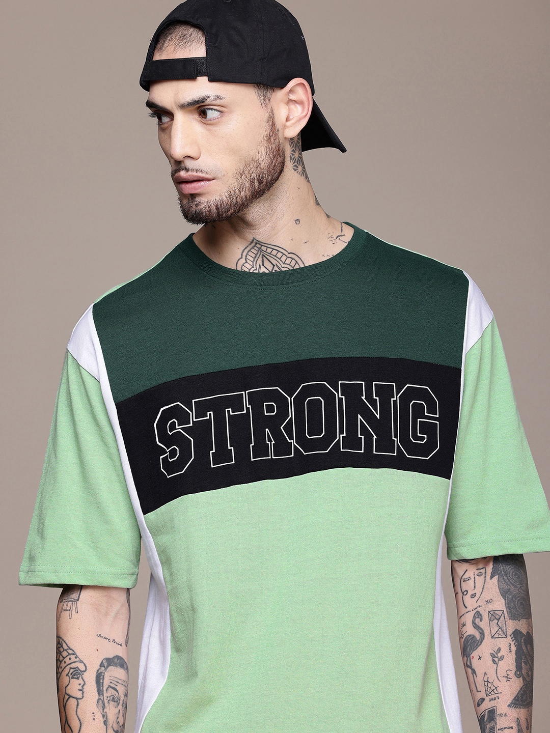 

Moda Rapido Colourblocked Drop-Shoulder Sleeves T-shirt, Green