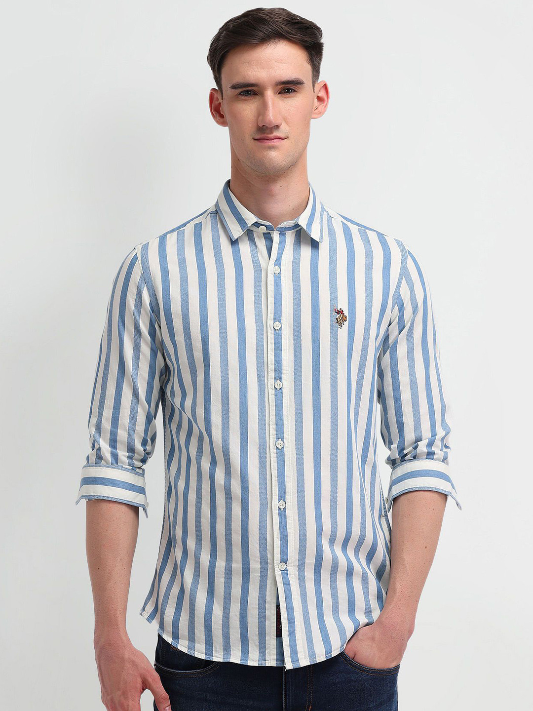 

U.S. Polo Assn. Denim Co. Men Slim Fit Opaque Striped Casual Shirt, Blue