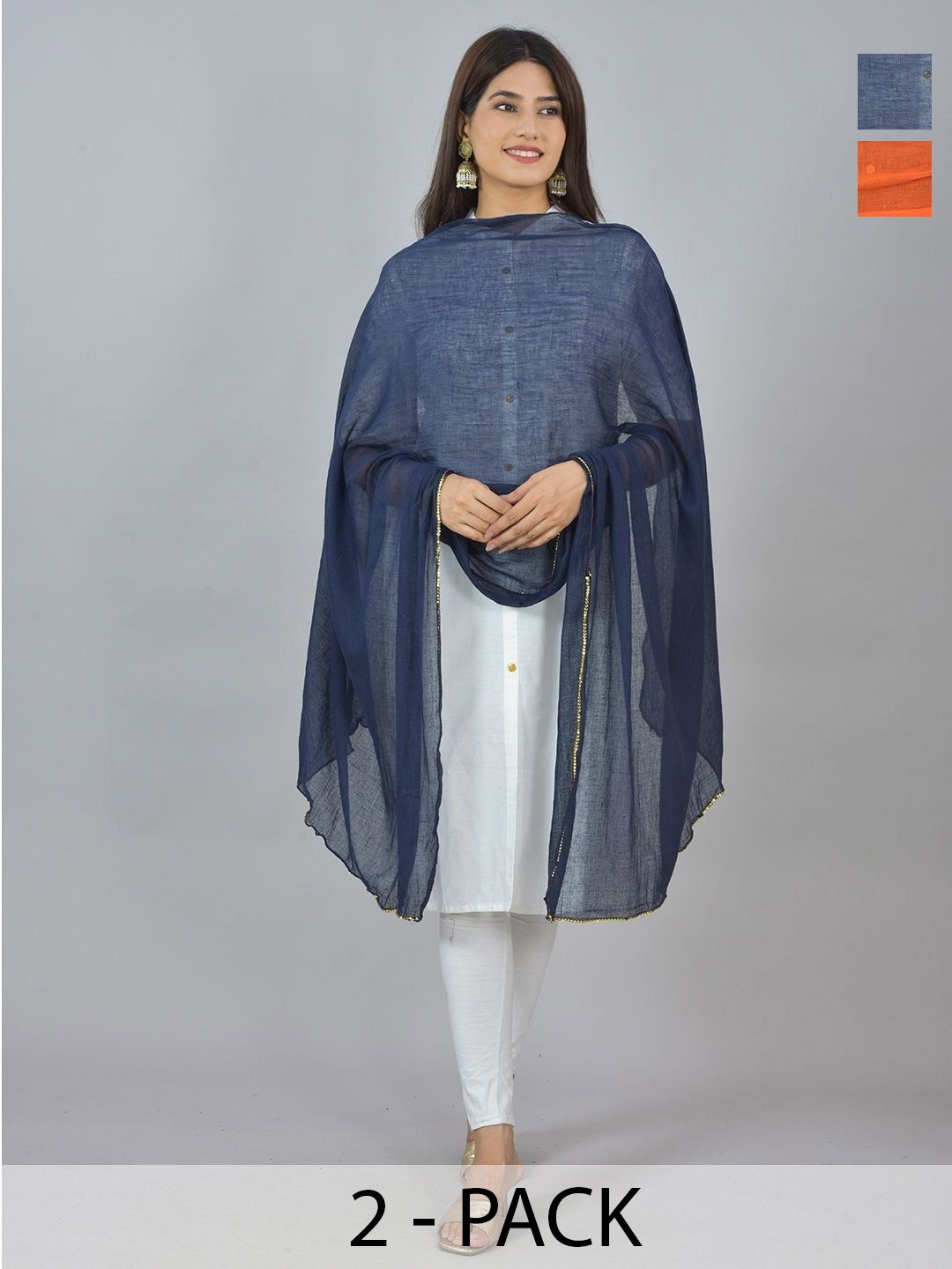 

LA FEMINAE Pack of 2 Pure Cotton Dupatta, Orange