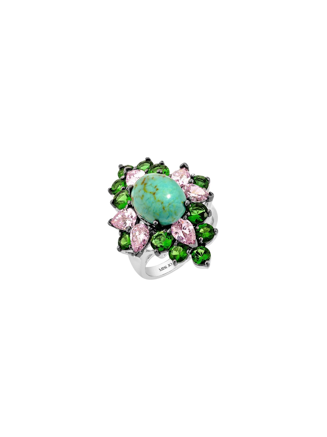 

MISS JO 925 Sterling Silver Rhodium-Plated Stones-Studded Finger Ring