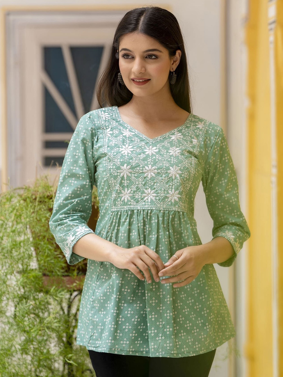 

ANNU PARIDHAN Floral Print Cotton Top, Green