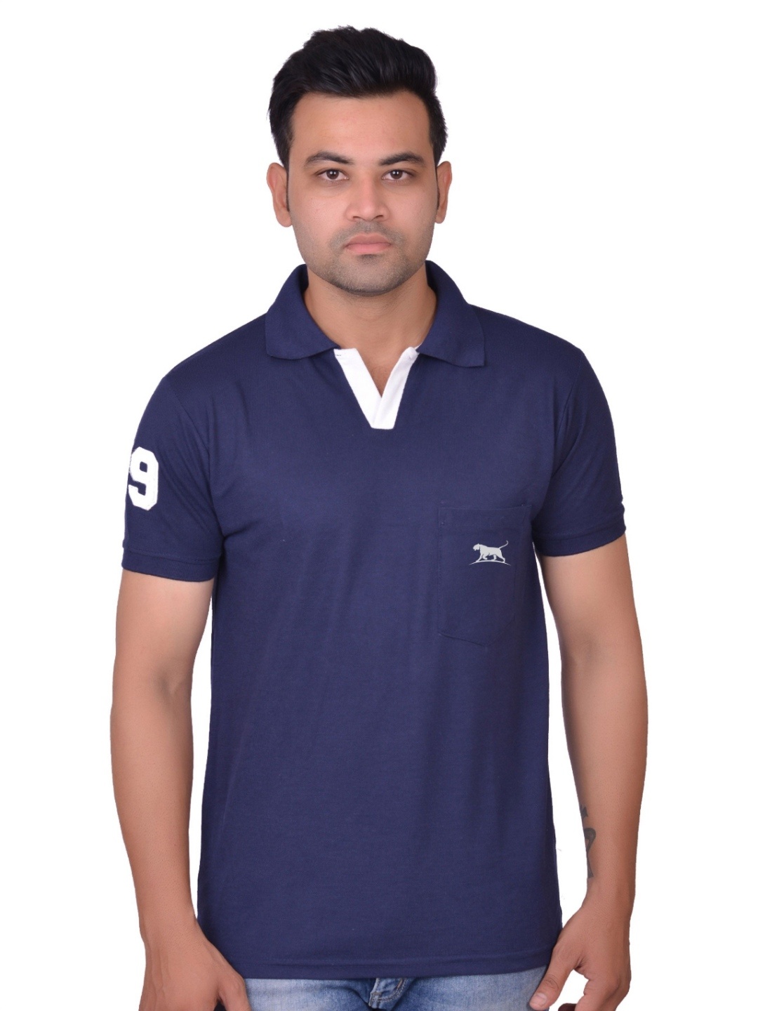 

LA MILANO Men Polo Collar Slim Fit T-shirt, Navy blue