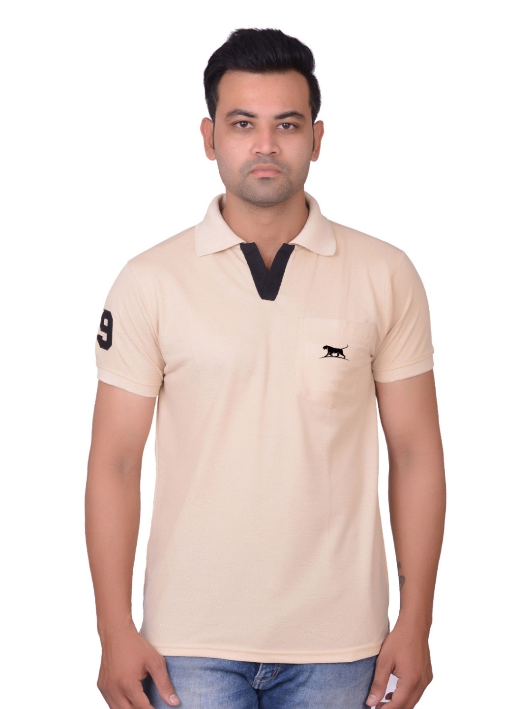 

LA MILANO Men Polo Collar Slim Fit T-shirt, Cream