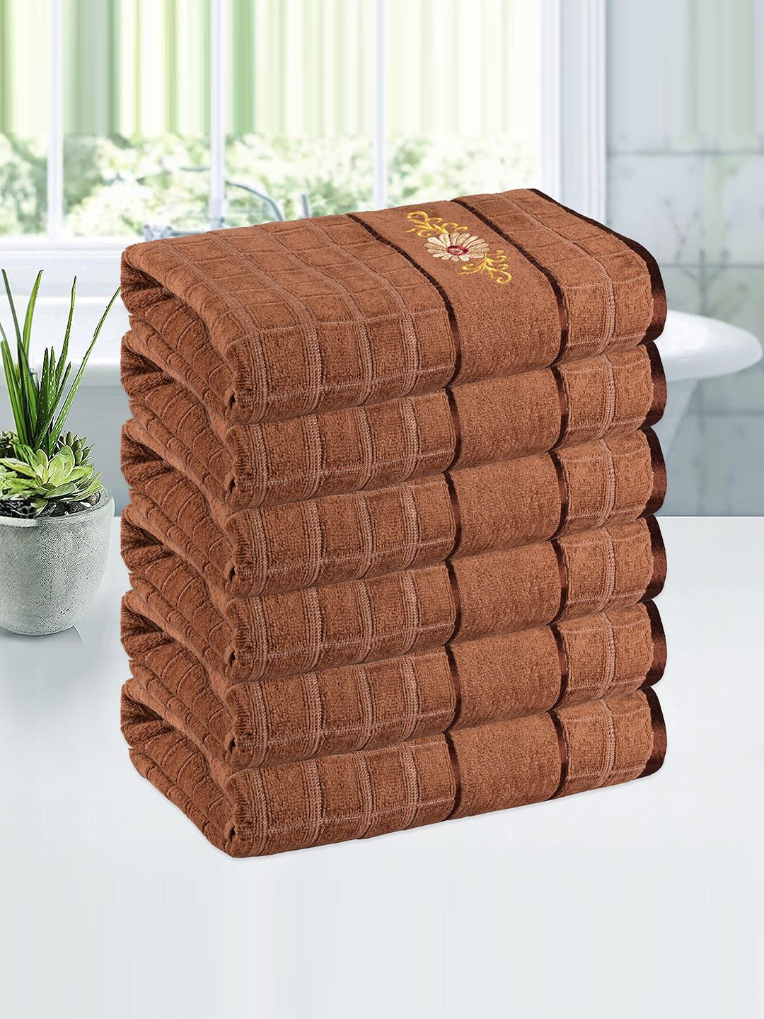 

Kuber Industries Brown 6 Pieces Striped 250 GSM Bath Towels