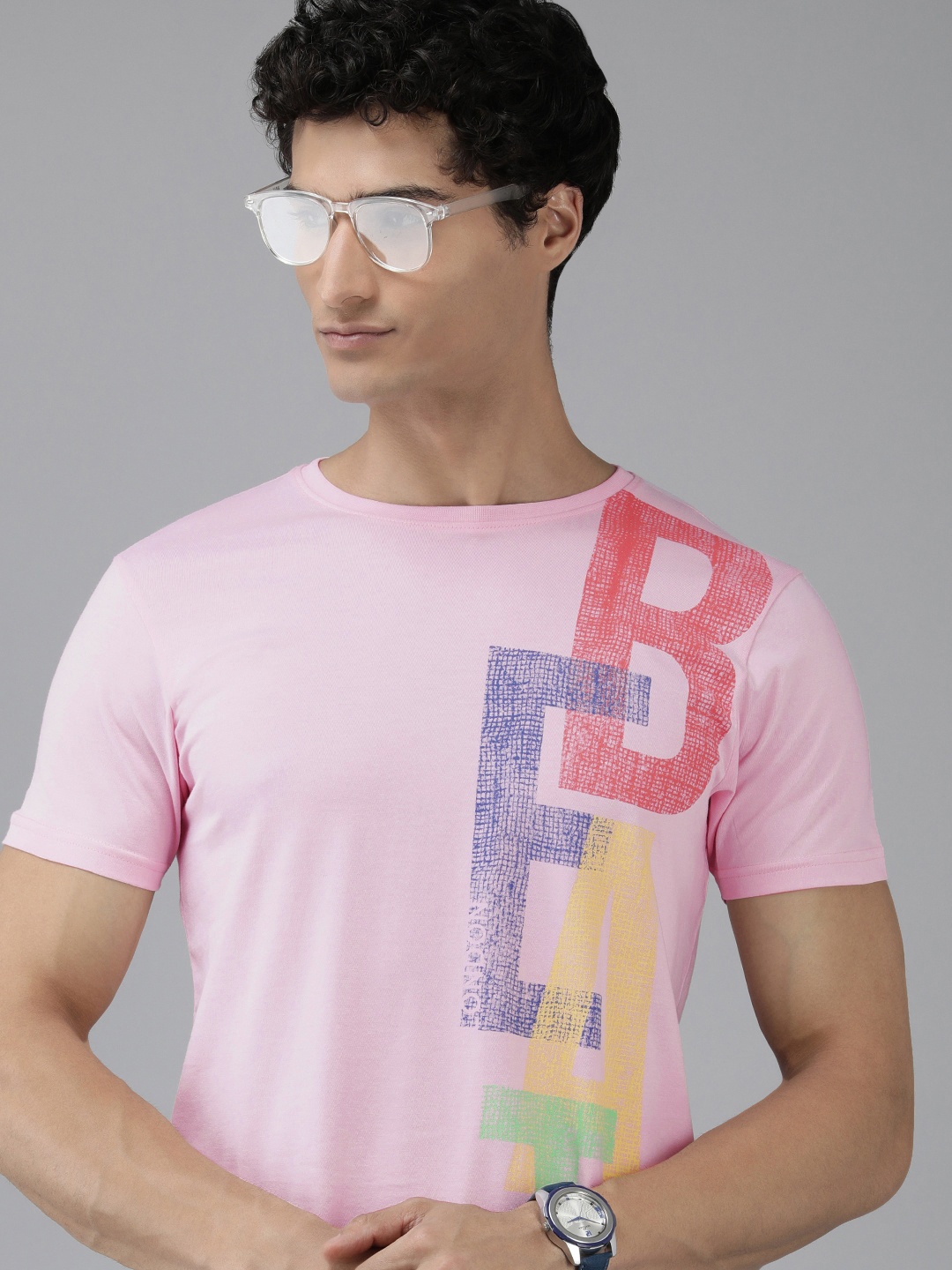 

BEAT LONDON by PEPE JEANS Brand Logo Printed Pure Cotton Slim Fit T-shirt, Pink