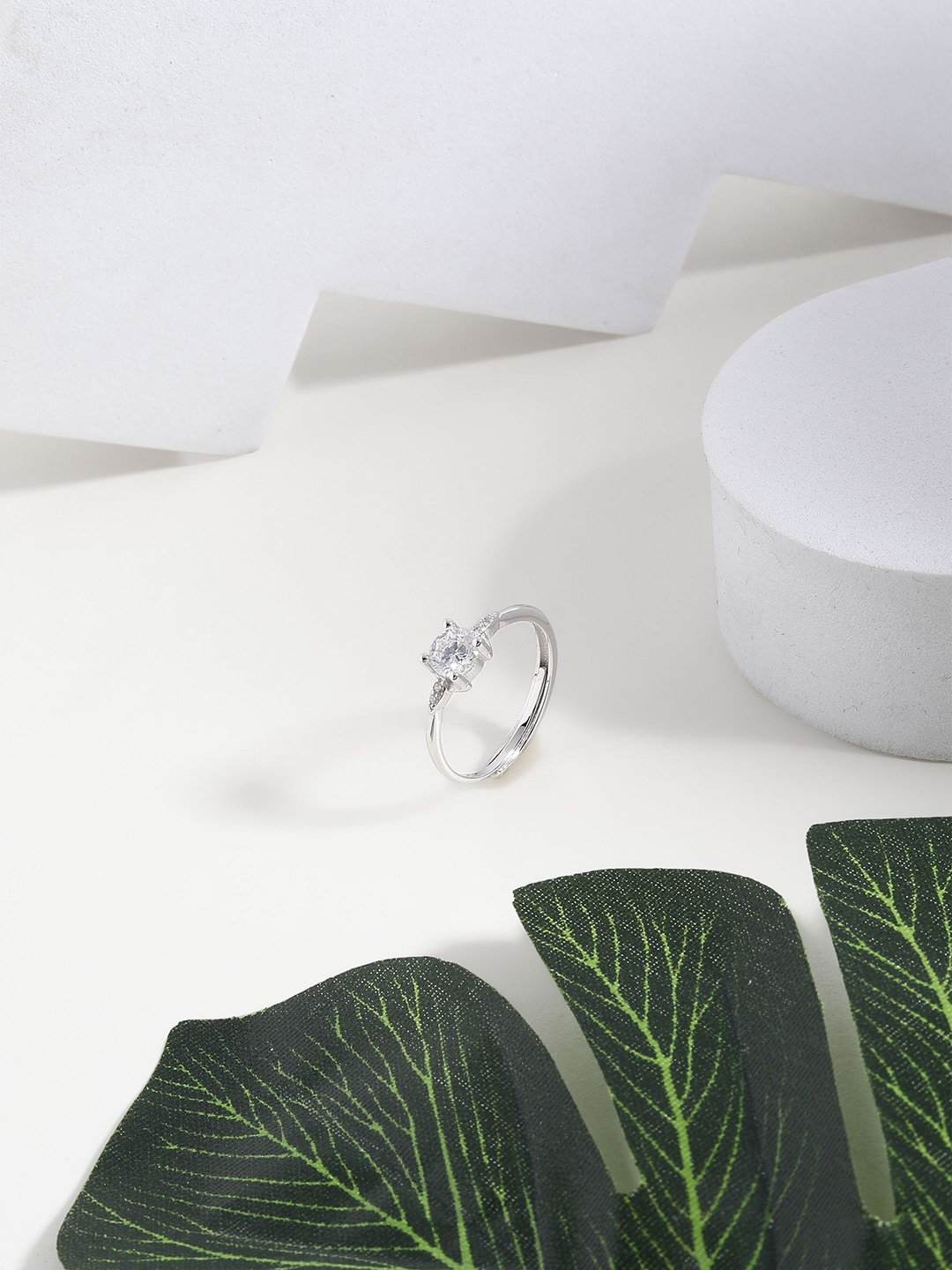 

DIAVO Rhodium Plated 925 Sterling Silver Stone Studded Finger Ring