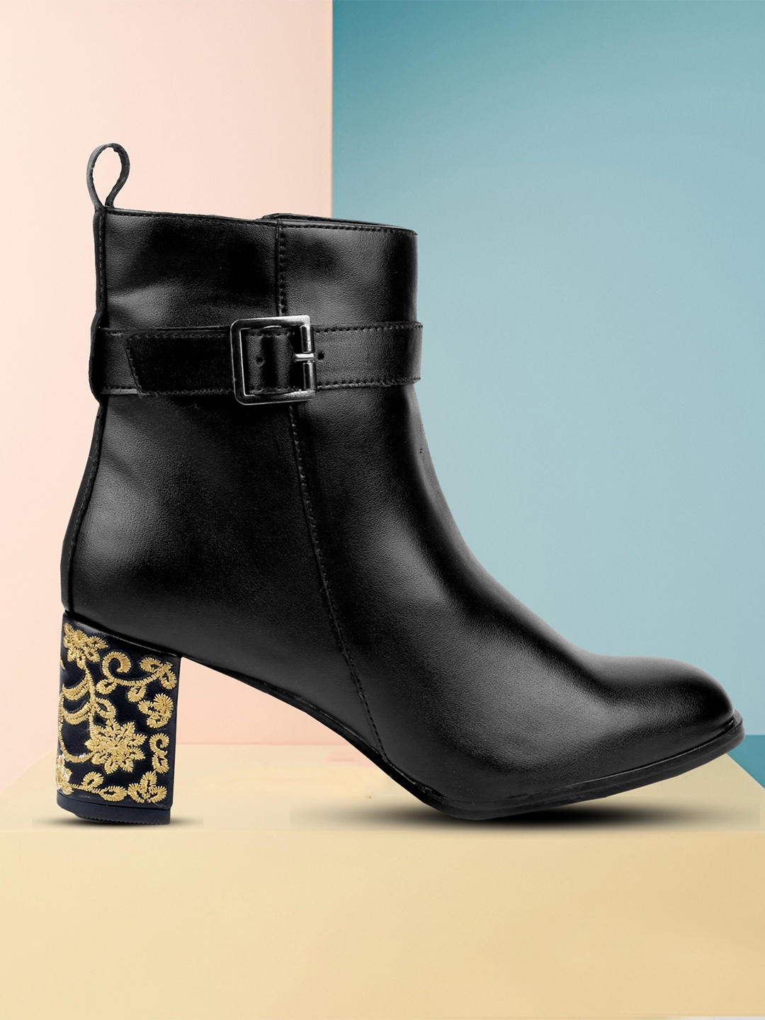 

Bxxy Women Faux Material Buckle and Zipper High Ankle Formal Boots, Black