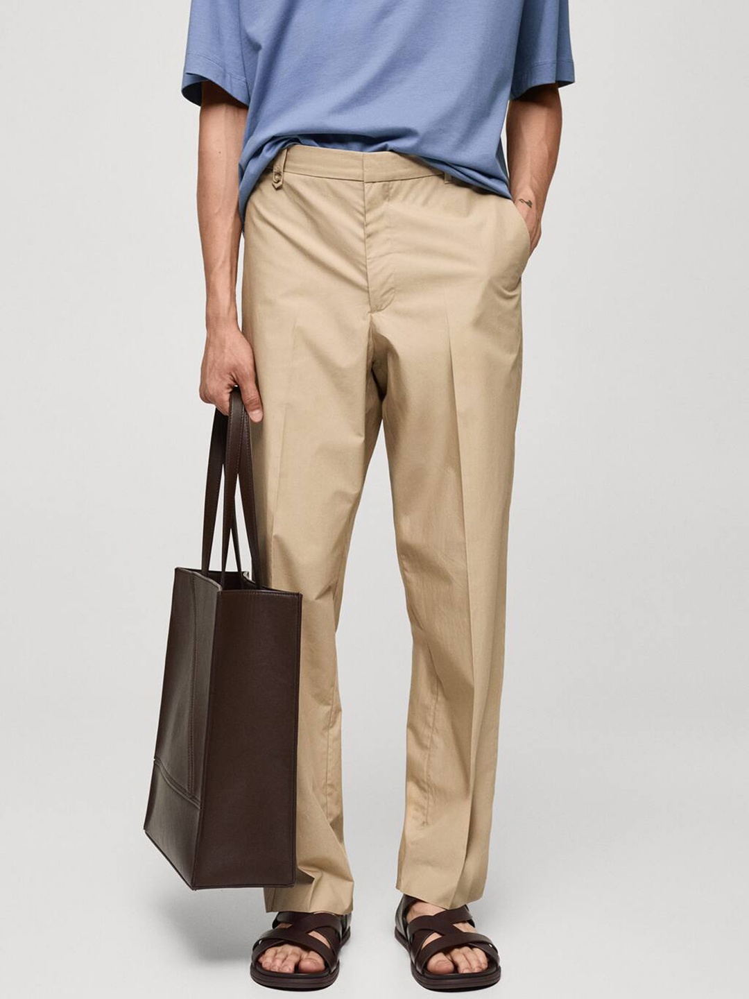 

MANGO MAN Slim Fit Semi-Formal Trousers, Beige