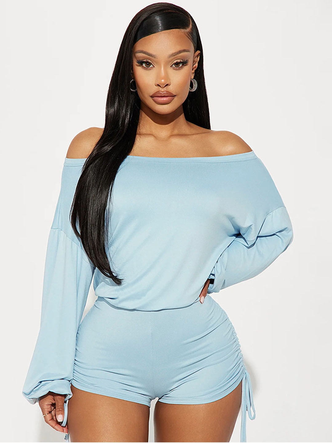 

LULU & SKY Women Off-Shoulder Drawstring Detail Playsuit, Blue