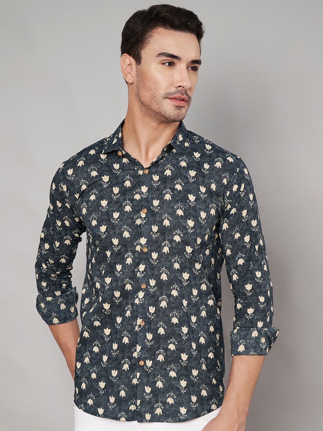 

KALINI Men Classic Floral Opaque Printed Casual Shirt, Grey