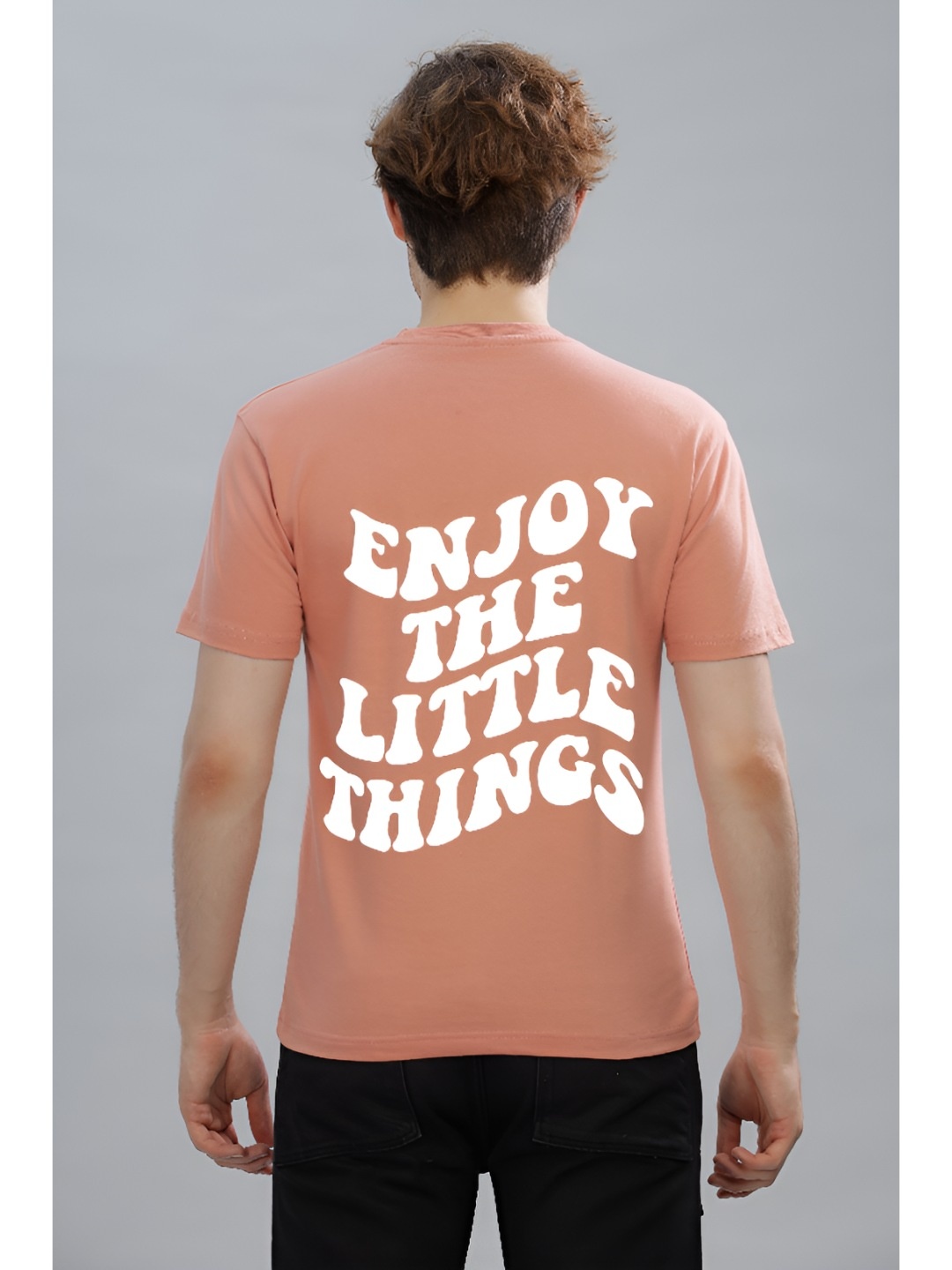 

FALTU.CO Men Typography Printed Round Neck Pure Cotton Oversized T-shirt, Peach