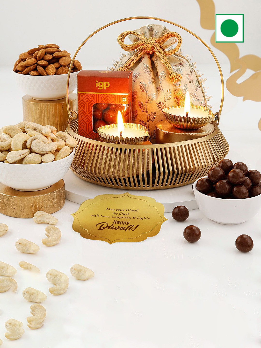 

IGP 7-Pcs Roasted Dry Fruits Dragees Candle & Greeting Card Gift Set, Brown