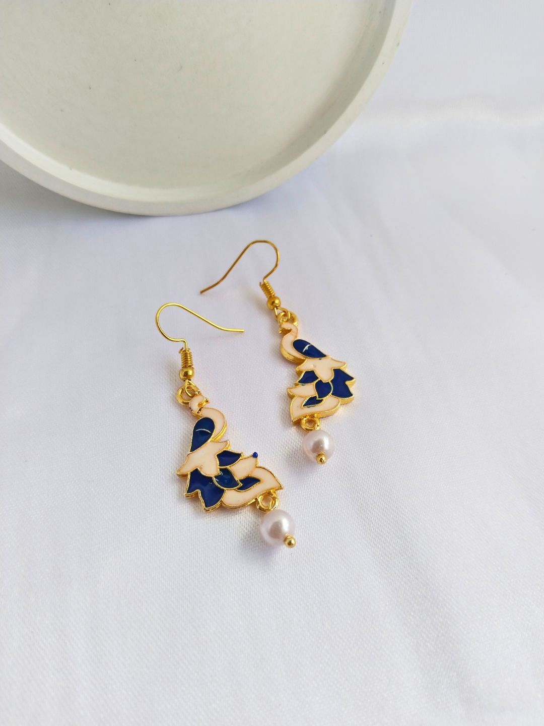 

Sangria Gold-Plated Meenakari Peacock Shaped Beaded Drop Earrings