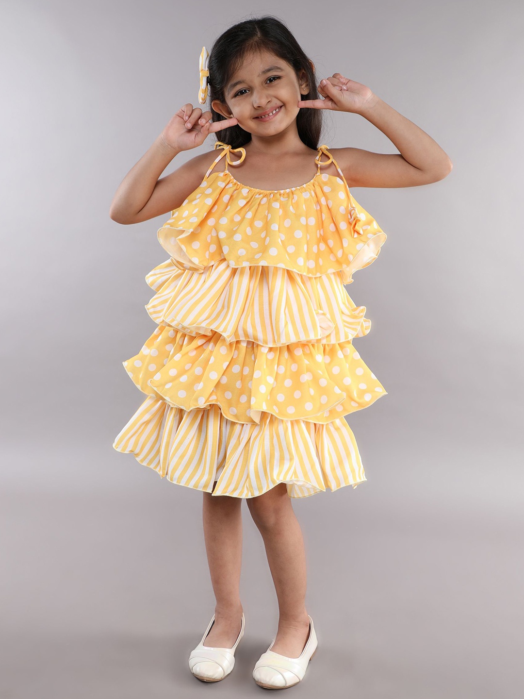 

Pink Chick Polka Dot Striped Layered A-Line Dress, Yellow