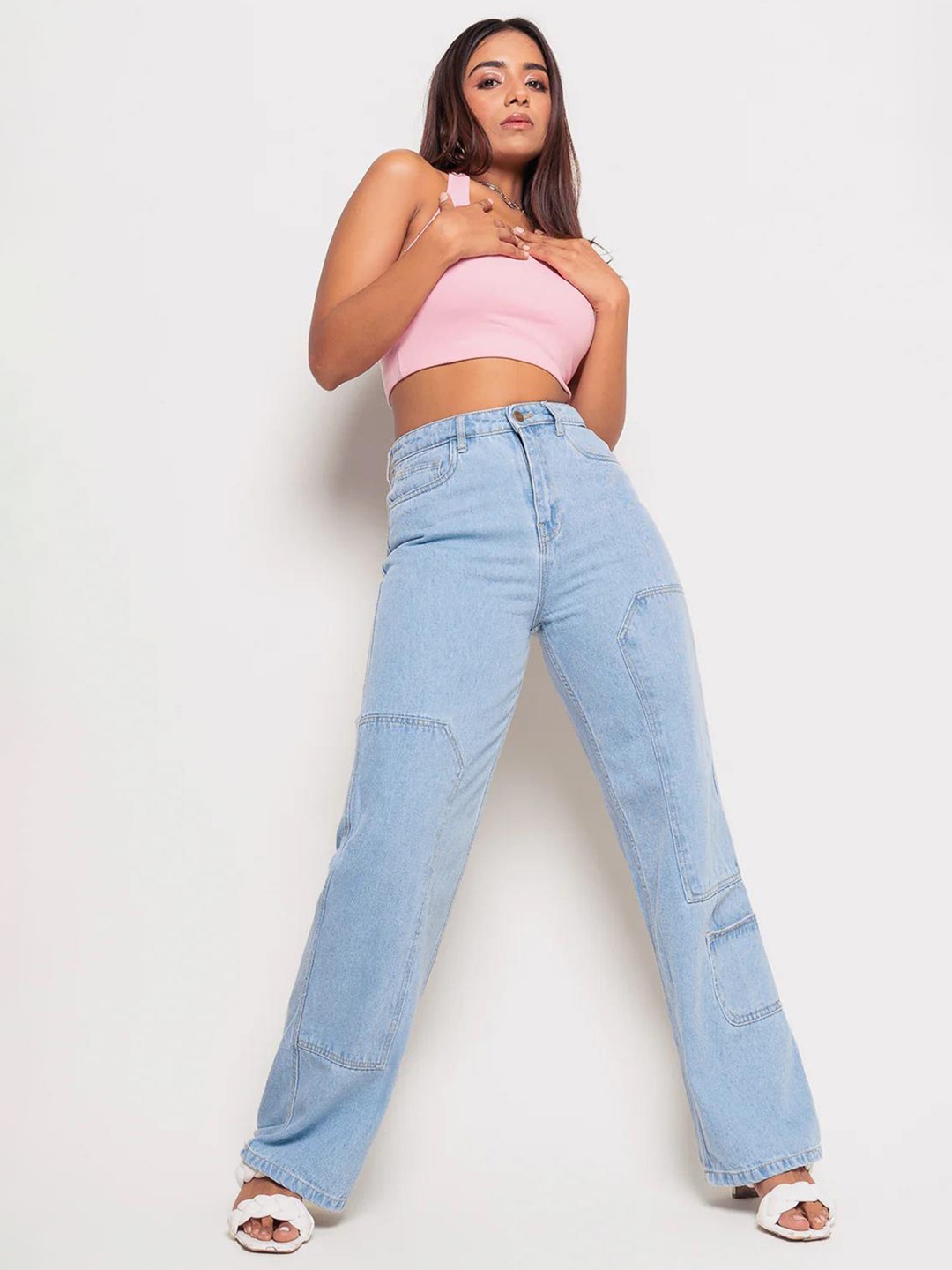 

Kotty Women Jean Wide Leg High-Rise Light Fade Stretchable Jeans, Blue