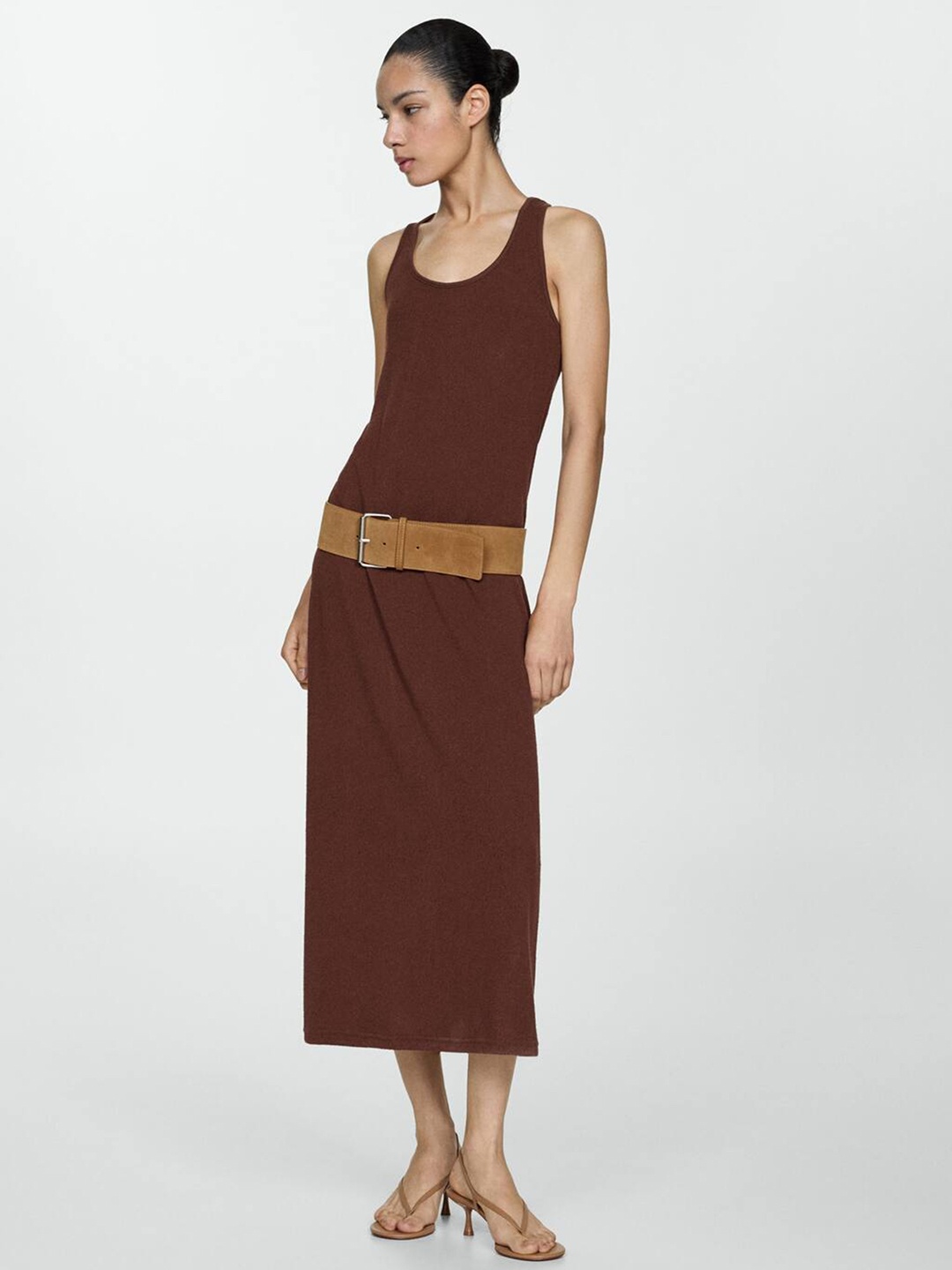 

MANGO Sheath Midi Dress, Brown