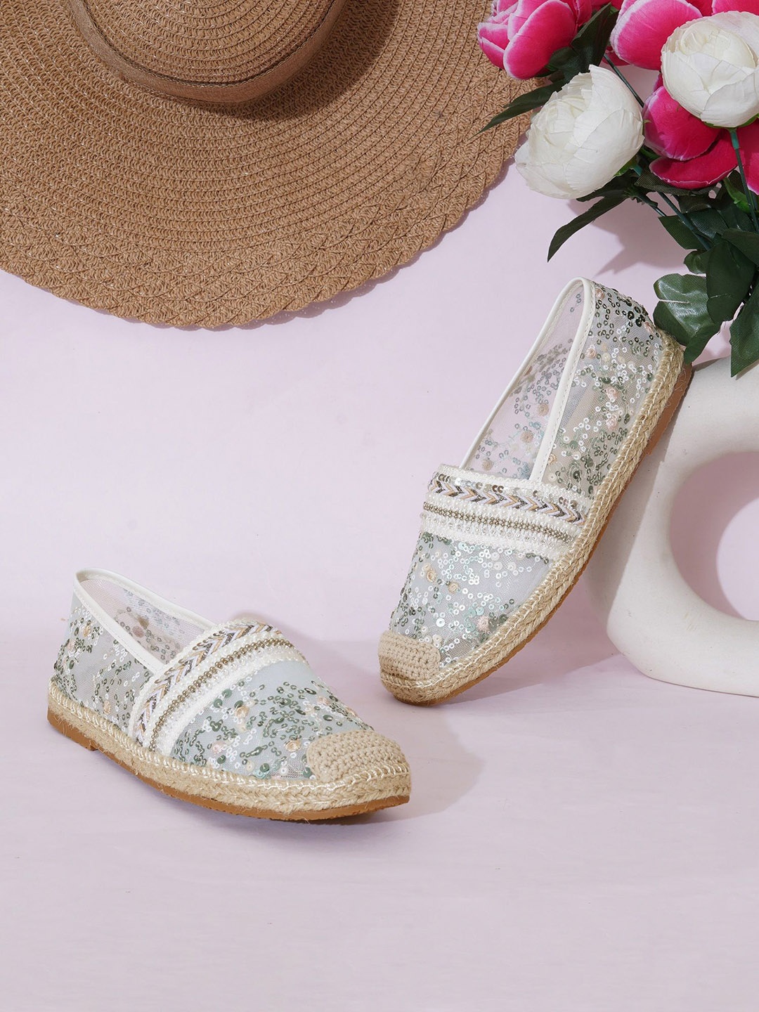 

THE WHITE POLE Women Embellished Loafers, Beige