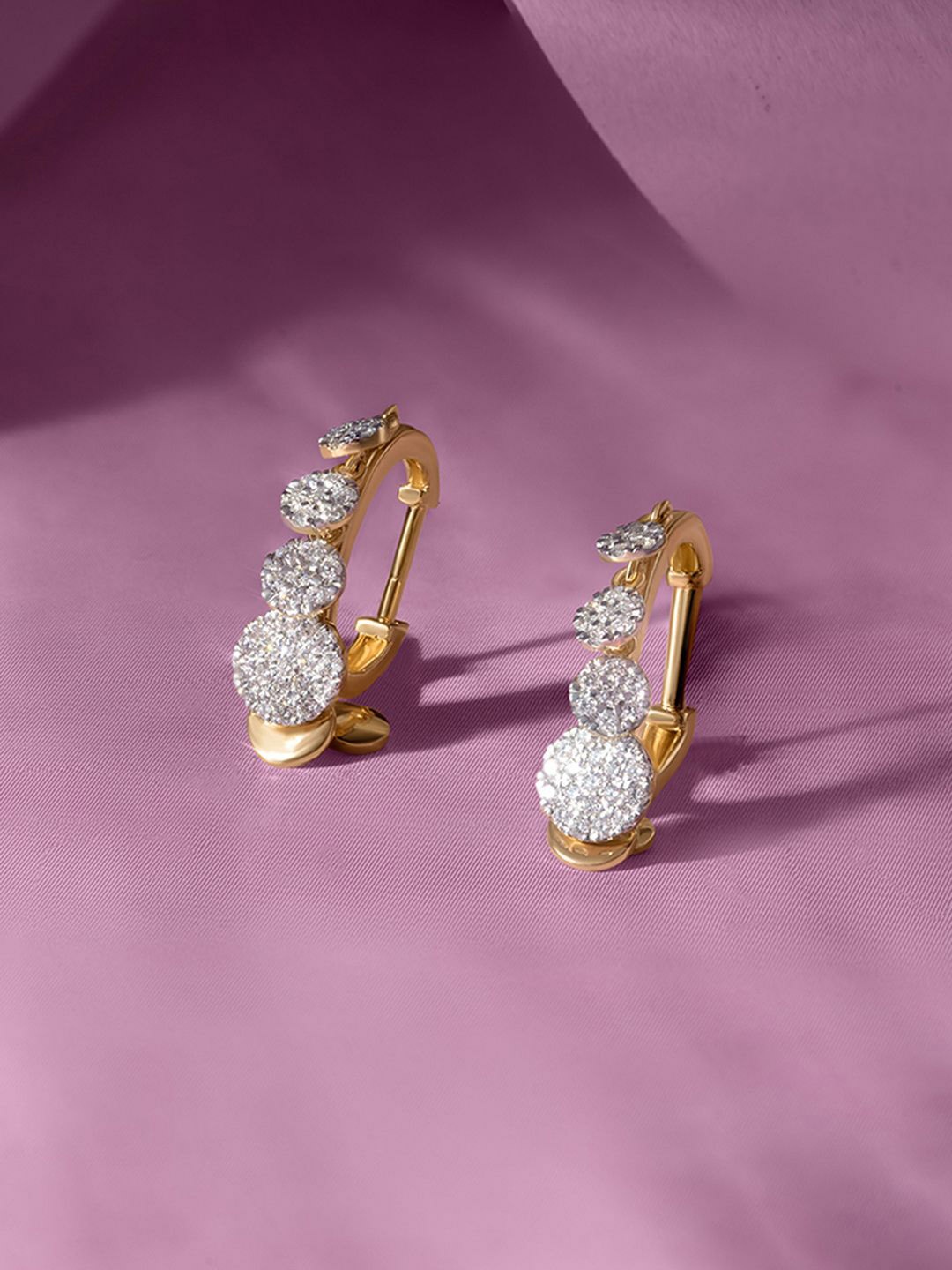 

Mia by Tanishq Dangle Charm 14 KT Gold & Diamond Hoop Earrings - 3.624g, Yellow