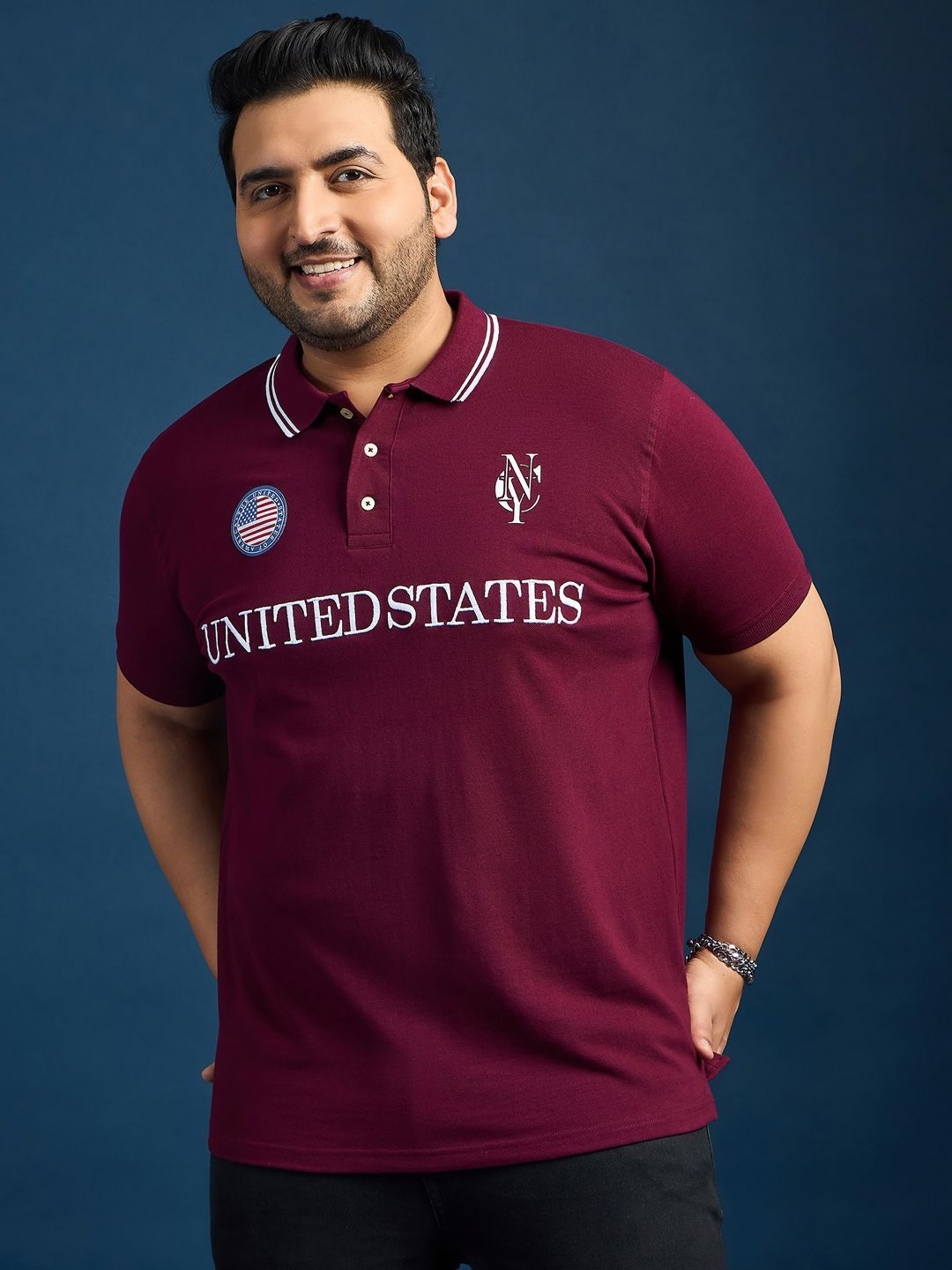 

bigbanana Originals Men Embroidered Polo Collar Pure Cotton Bio Finish Plus Size T-shirt, Maroon