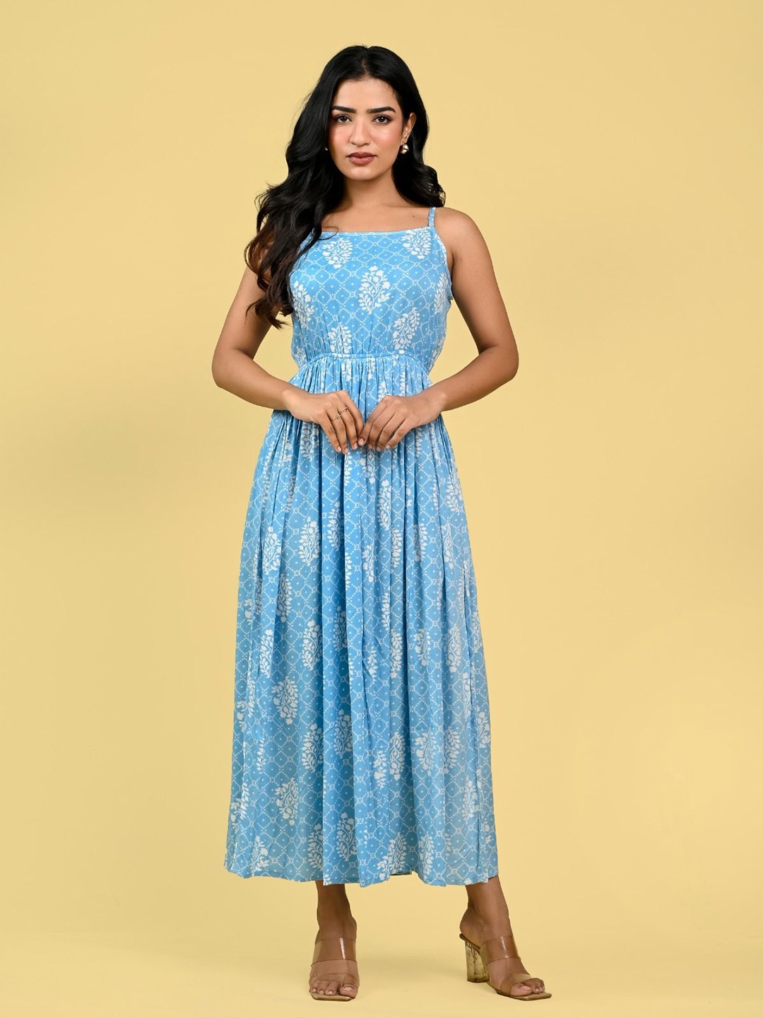 

UNIBLISS Floral Print Halter Neck Maxi Dress, Blue